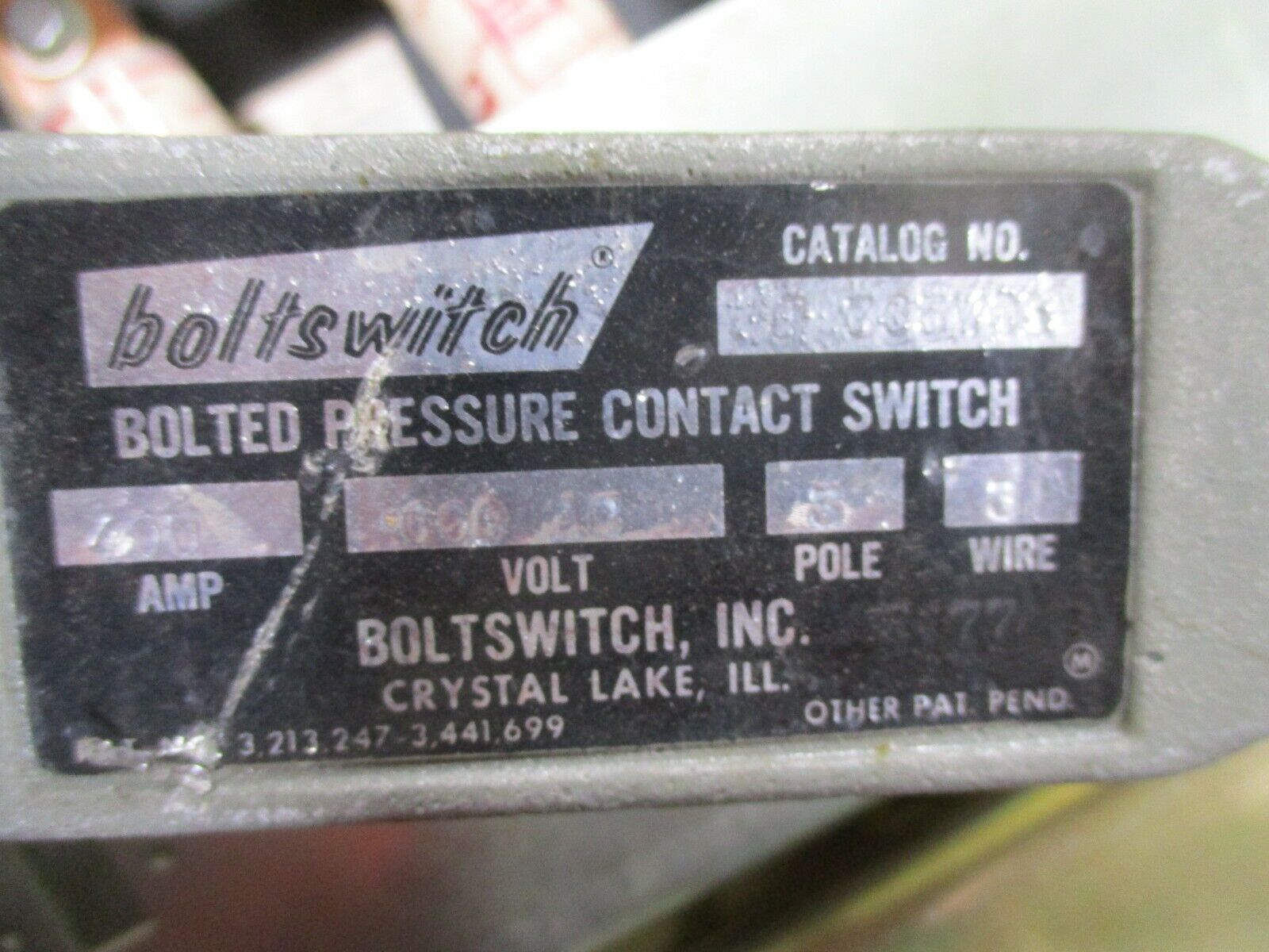 Boltswitch Bolted Pressure Contact Switch J 365WOL 400A 600V 3P 3W Used