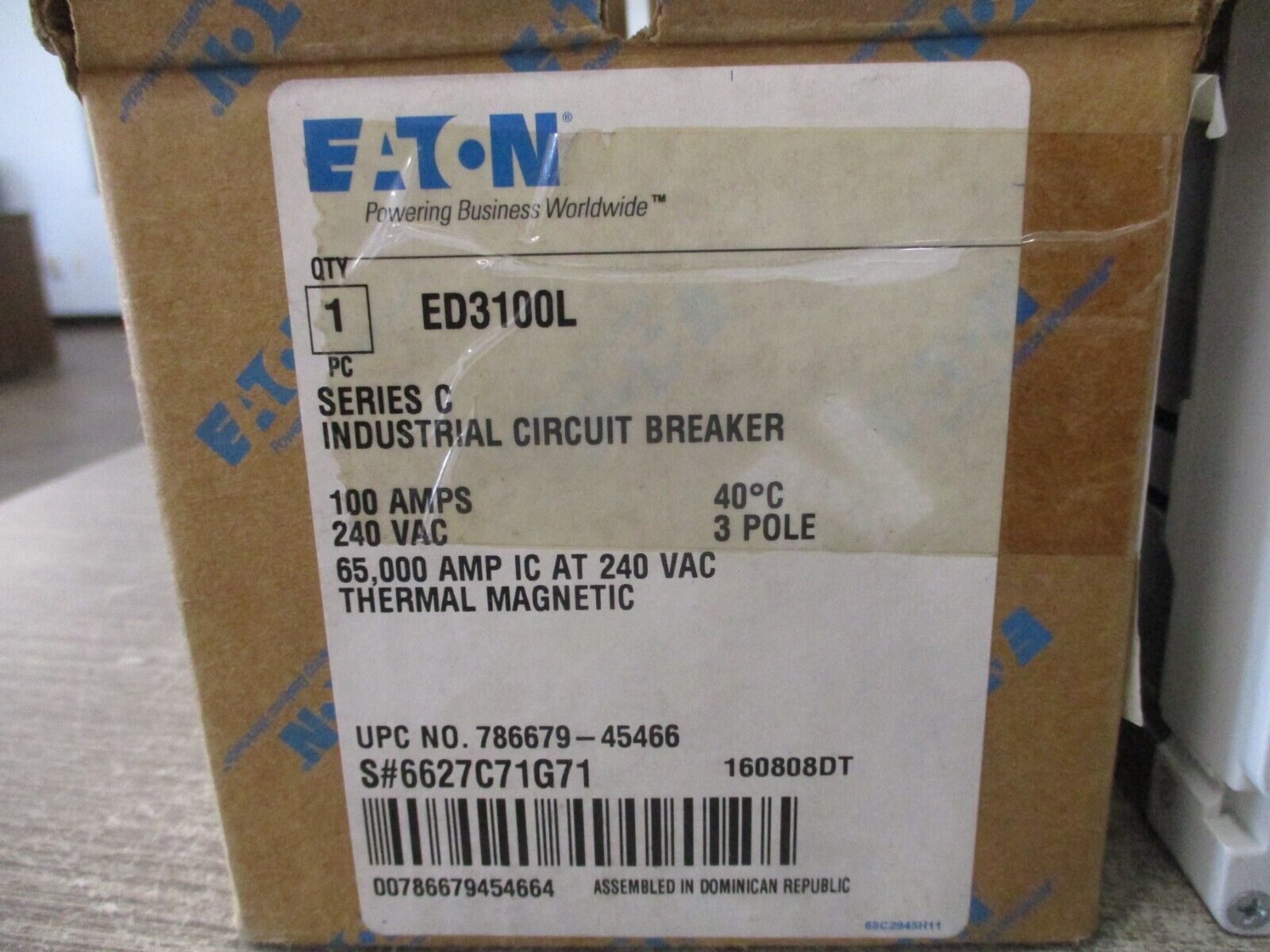 Eaton Circuit Breaker ED3100L 100A 240V 3P New Surplus