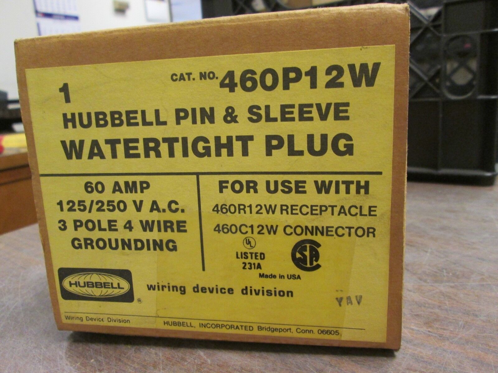 Hubbell Watertight Plug 460P12W 60A 125/250V 3P 4W New Surplus