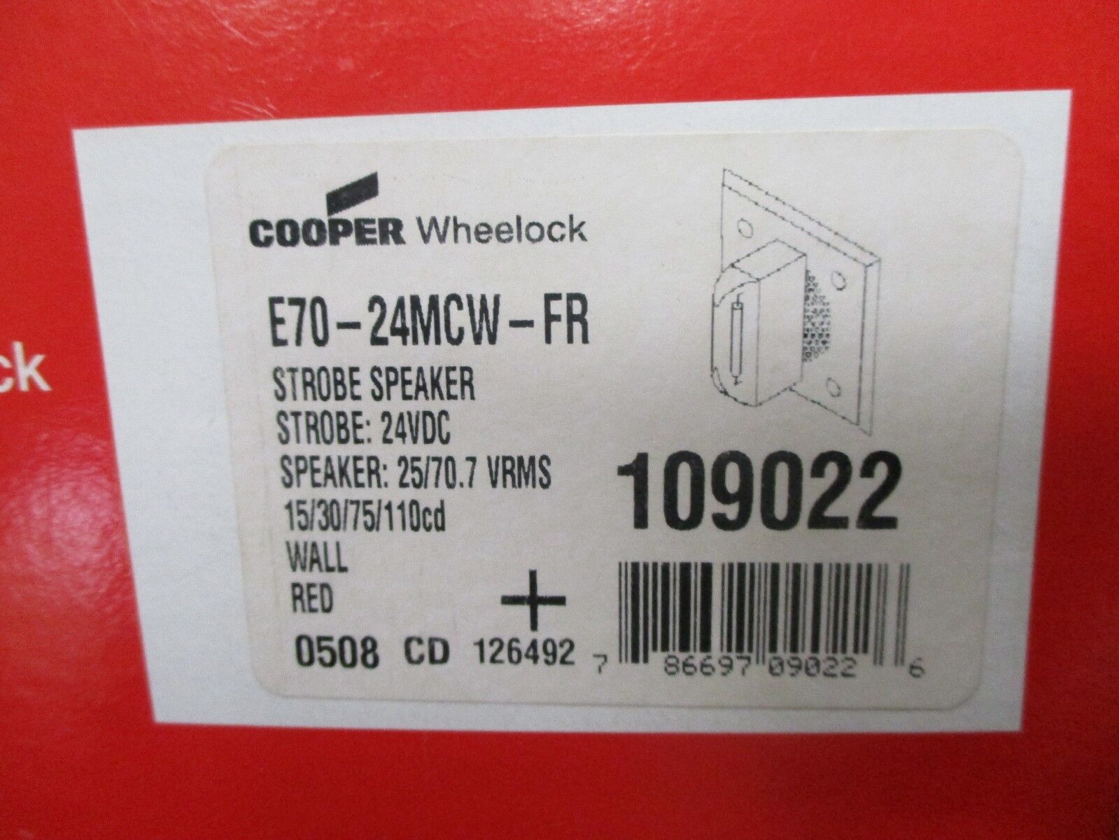 Cooper Wheelock Strobe Speaker E70-24MCW-FR Strobe: 24VDC Wall Red New Surplus