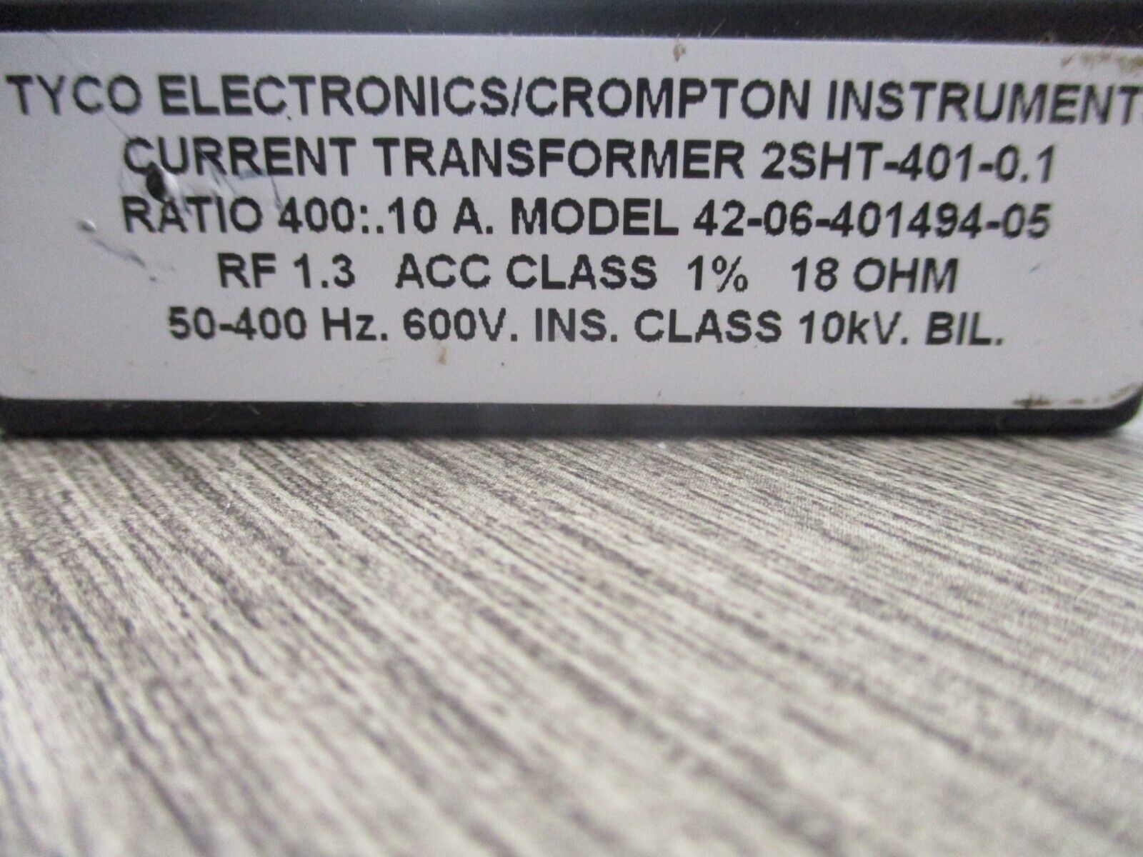 Tyco/Crompton Current Transformer 2SHT-401-0.1 600V 50-400Hz 10kv BIL Used