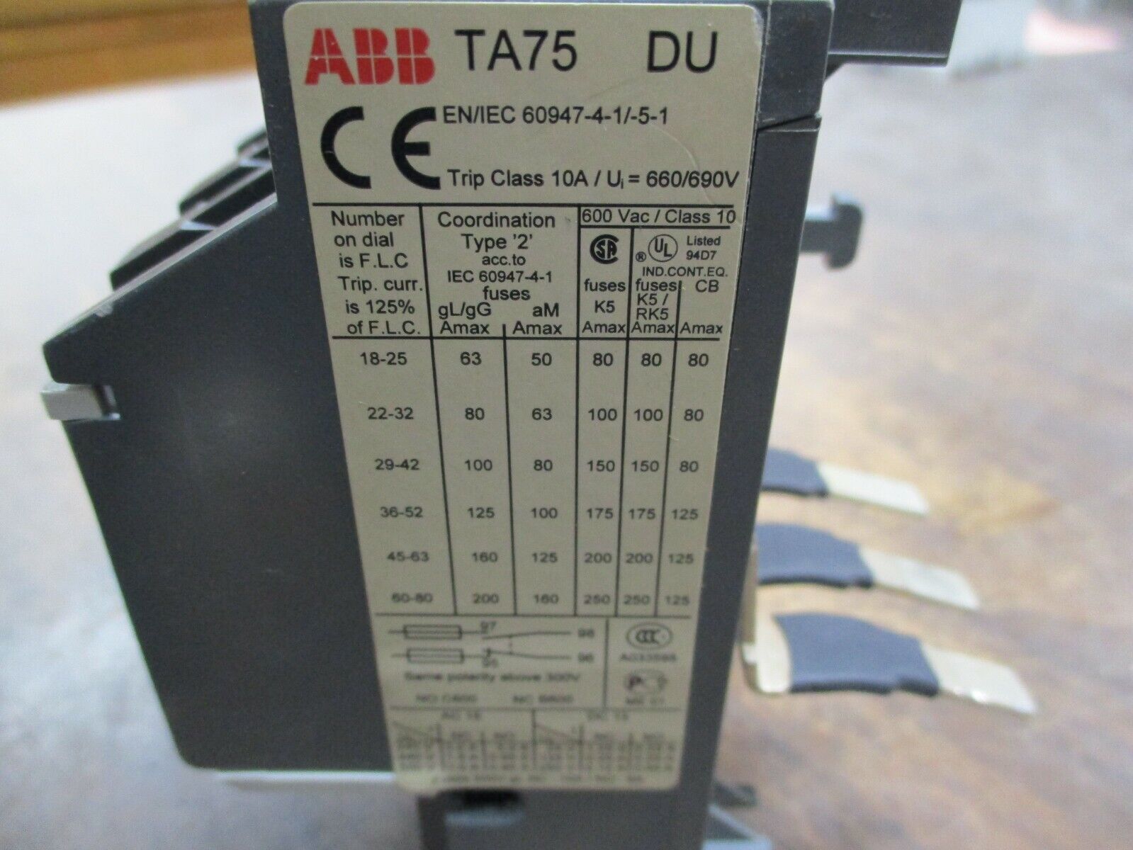 ABB Solid State Overload TA75 DU Trip: 60-80A Used