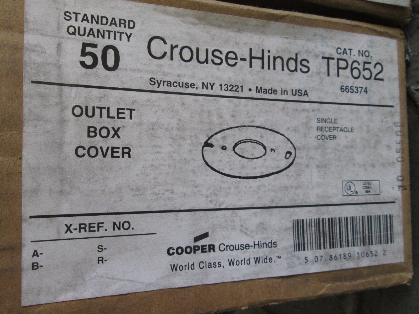 Crouse-Hinds Outlet Cover TP652 Single Receptacle Cover *Box of 50* New Surplus