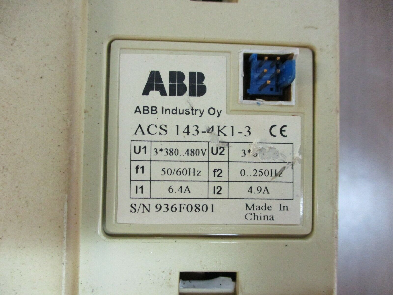 ABB AC Drive ACS 143-4K1-3 3HP 3Ph *No Keypad* Used