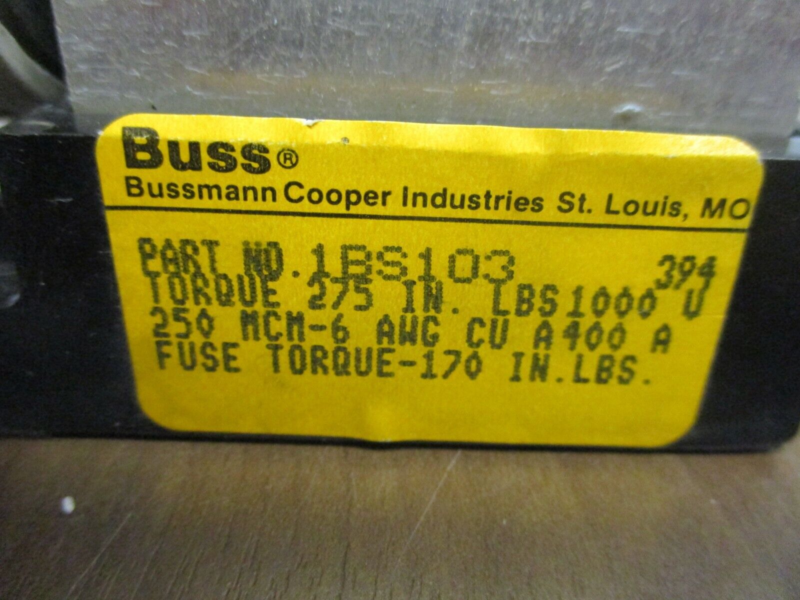 Buss Fuseholder w/ Fuse 1BS103 400A 600V w/ 300A Fuse Used