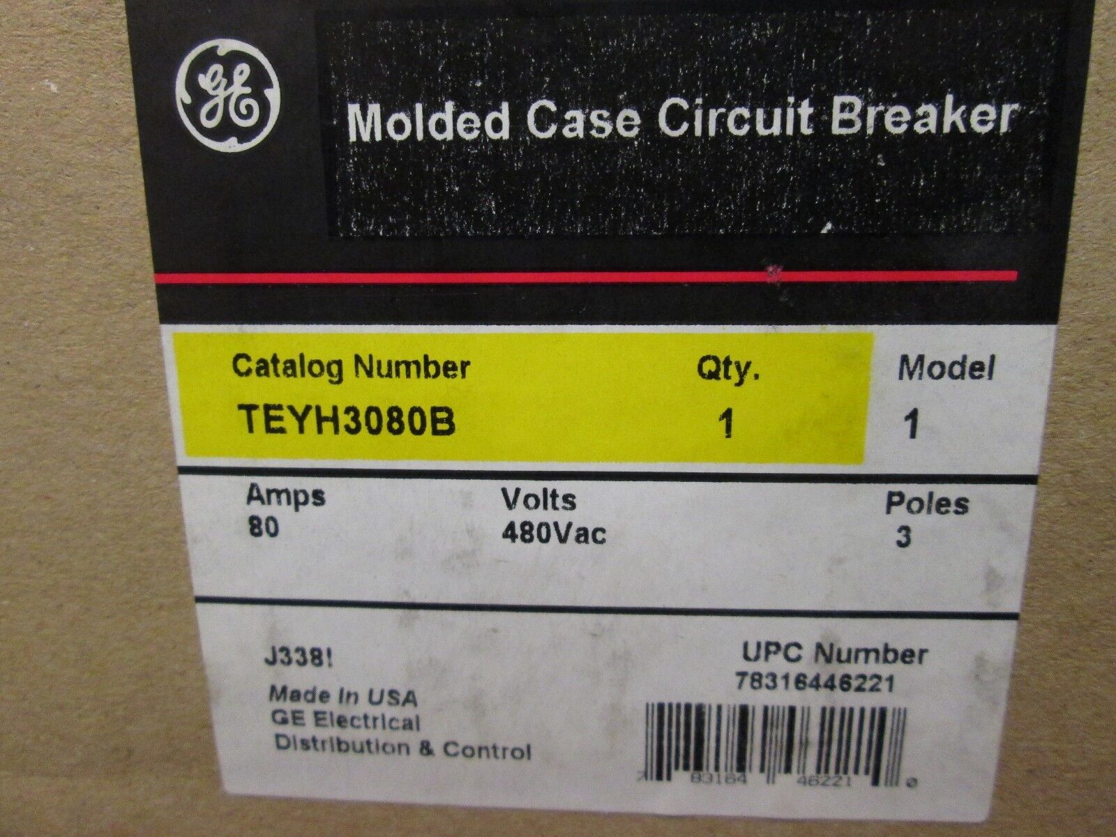 GE High Interrupting Circuit Breaker TEYH3080B 80A 480VAC 3P 35 KA New Surplus