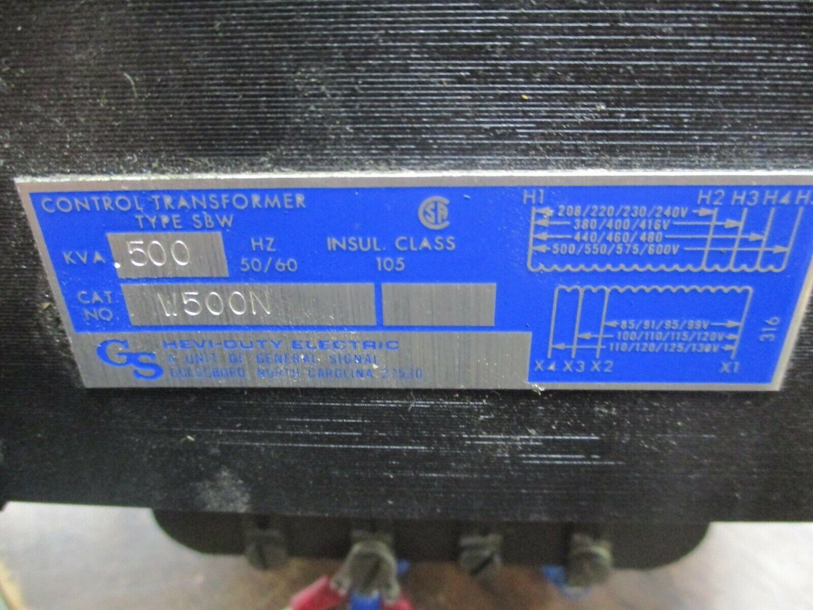 Hevi-Duty Type SBW Control Transformer W500N 0.500KVA Pri: 208-600V Sec: 85-130V