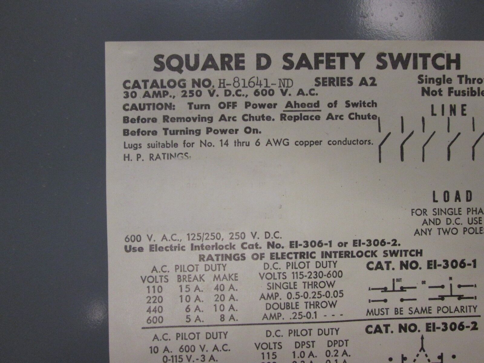 Square D 3R Non Fusible Safety Switch H81641ND 30A 600V Nema 3R Enclosure Used