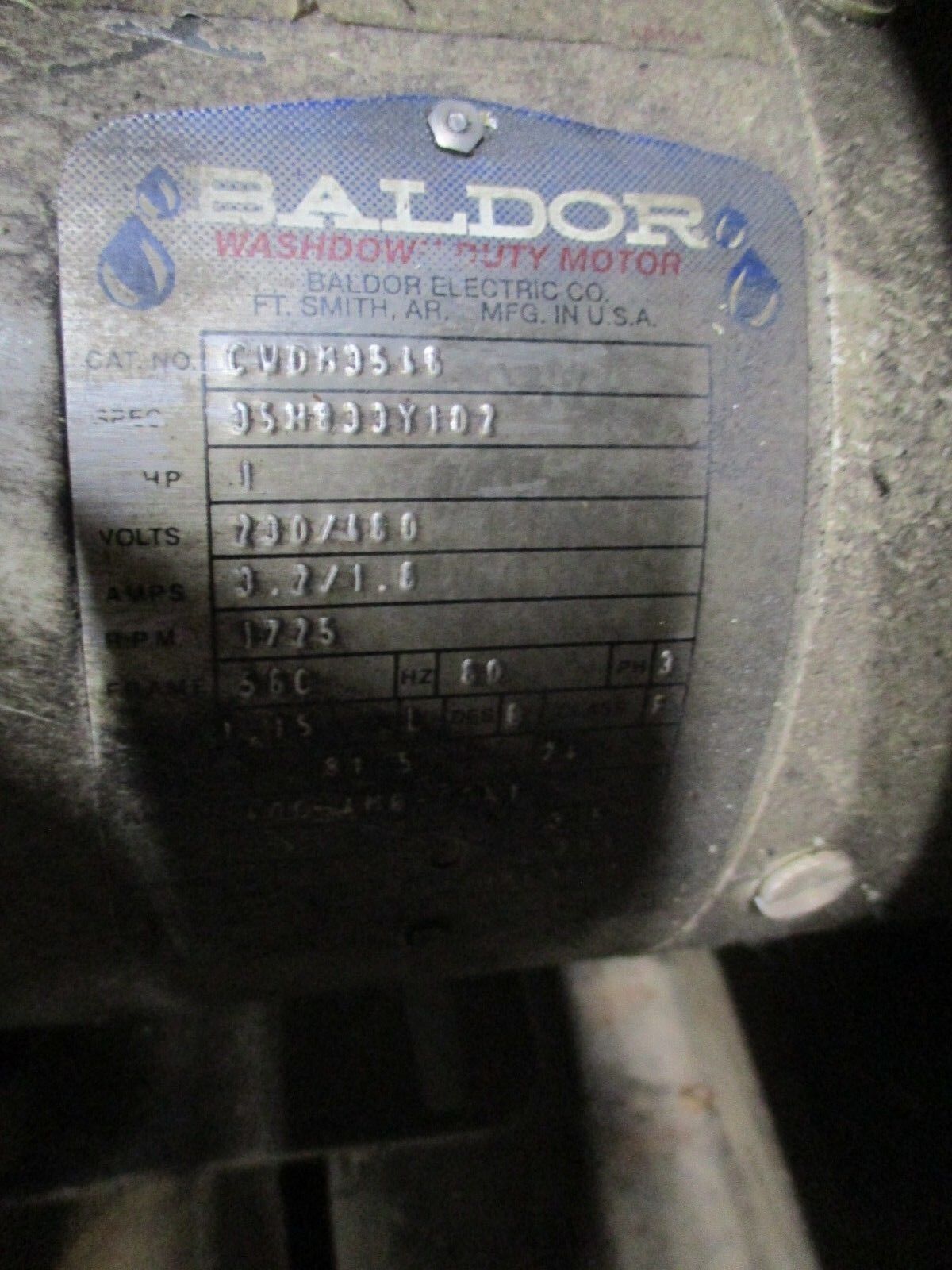 Baldor Motor W/ Gear CWOM3546 1HP 1800RPM 230/460V 3.2/1.6A Frame: 56C 60Hz Used