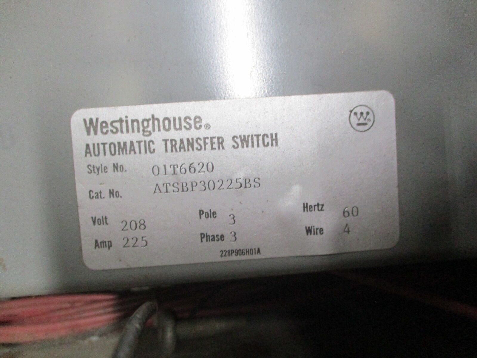 Westinghouse Automatic Transfer Switch 01T6620 ATSBP30225BS 225A 208V 3P 3Ph 4W