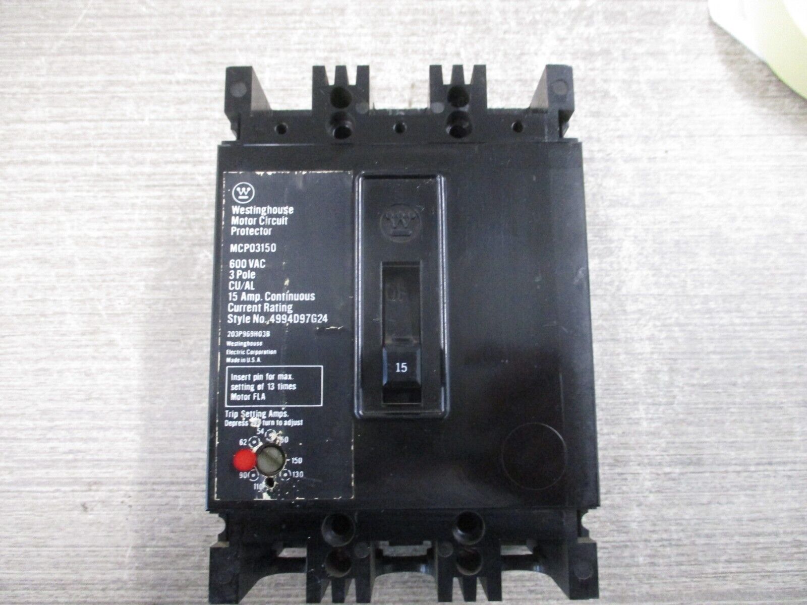 Westinghouse Motor Protector Circuit Breaker MCP03150 Trip: 50-150A 600V 3P