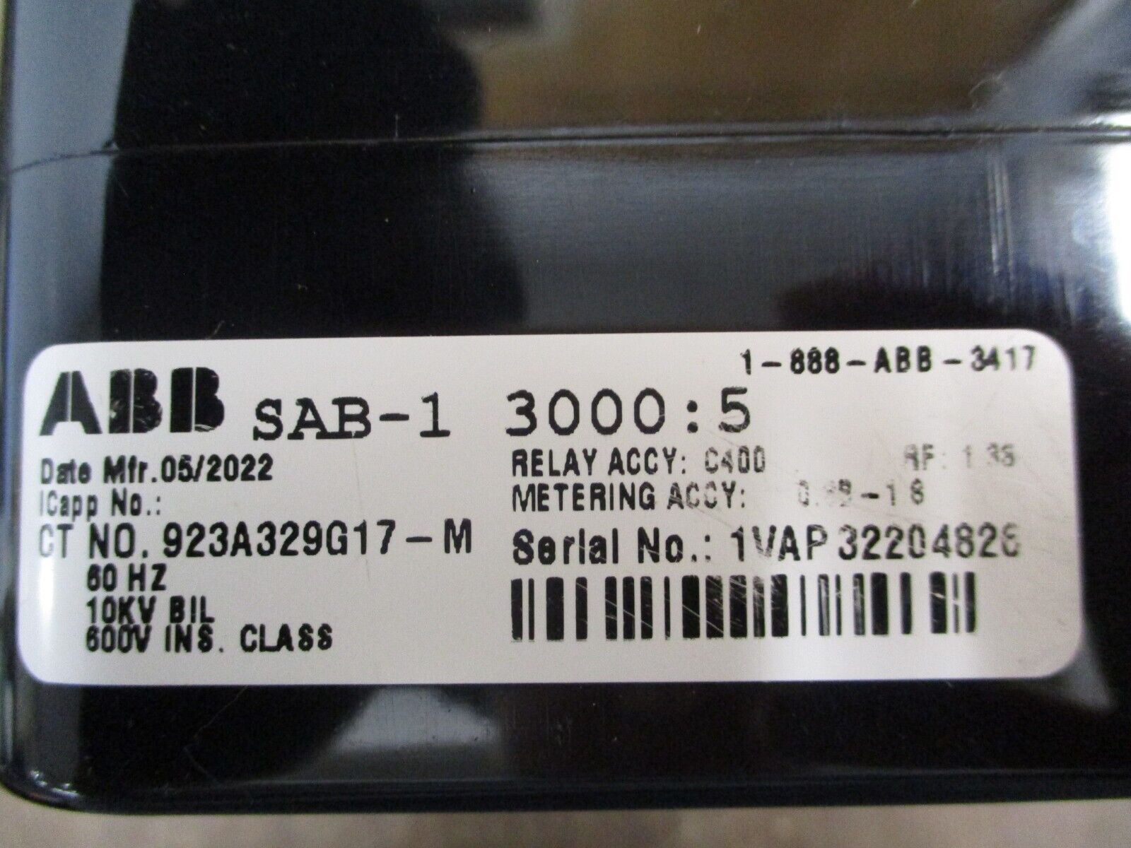 ABB SAB-1 Current Transformer 923A329G17-M Ratio 3000:5A 600V 60Hz 10kV BIL