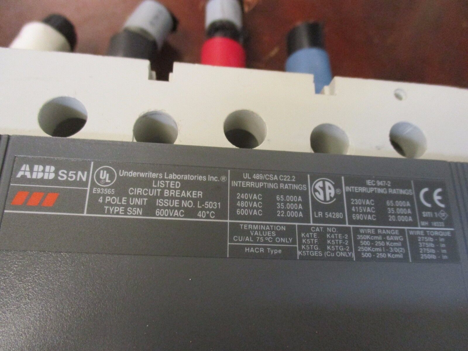 ABB SACE S5N Circuit Breaker w/Aux Switch & Shunt Trip PR211 400A 600V 4P Used