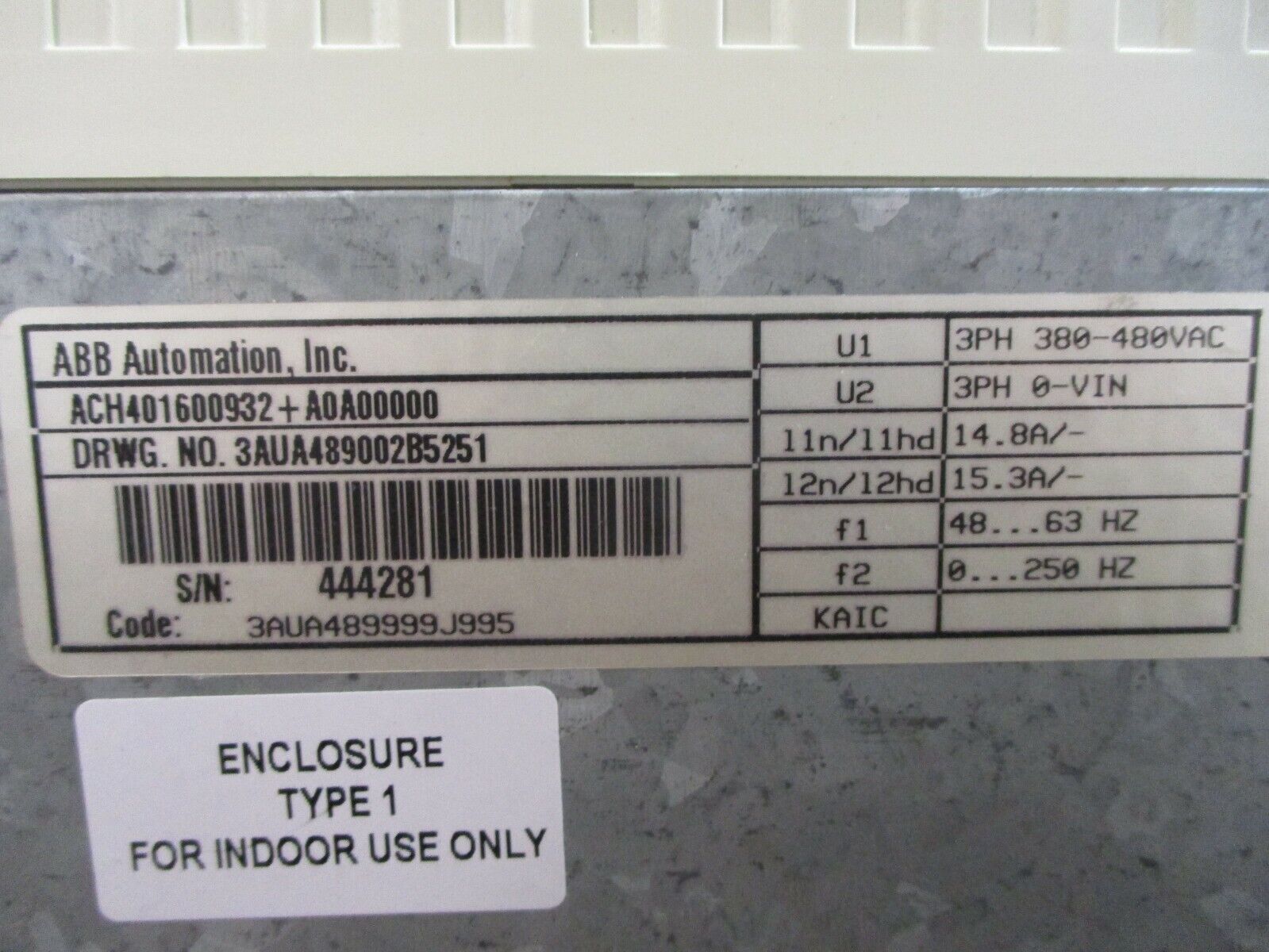 ABB ACH401 AC Drive w/ Disconnect ACH401600932+A0A00000 10HP 3Ph *Broken Cover*