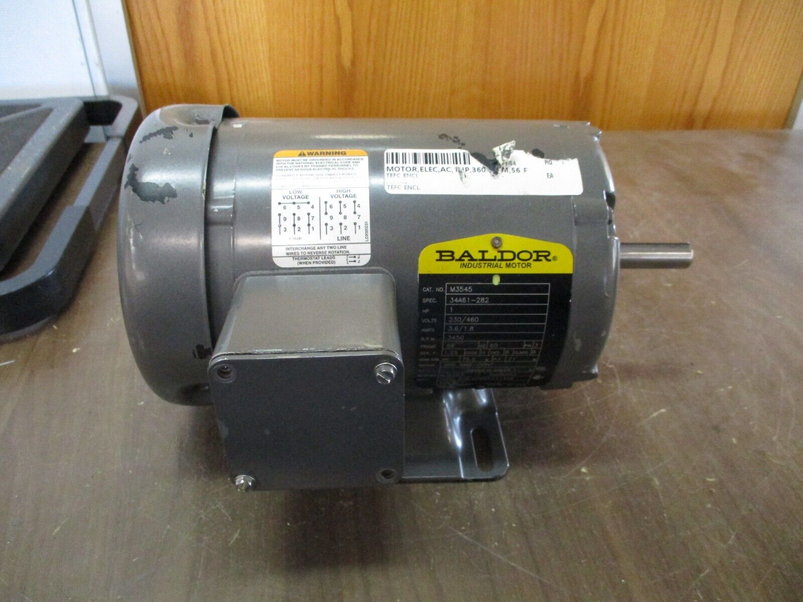 Baldor Motor M3545 1HP 3600RPM 230/460V 3.6/1.8A 3Ph 60Hz *No Key* Used