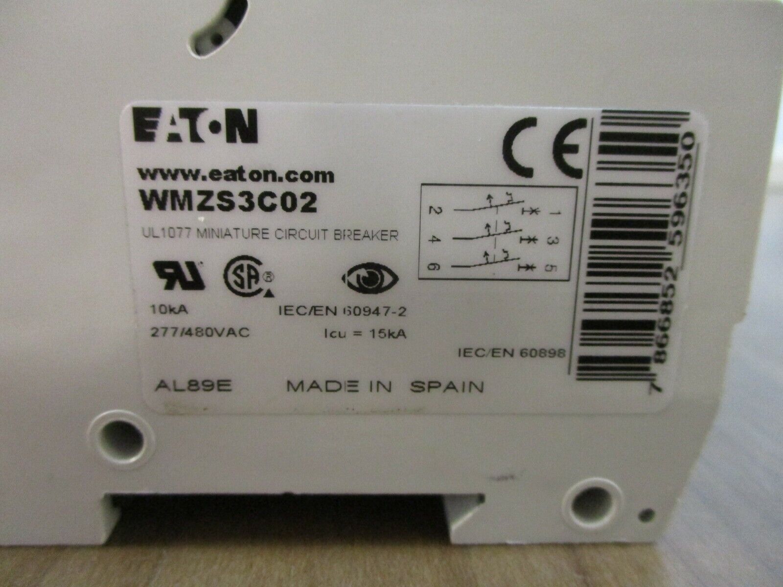 Eaton Circuit Breaker WMZS3C02 2A 277/480V 3P Used