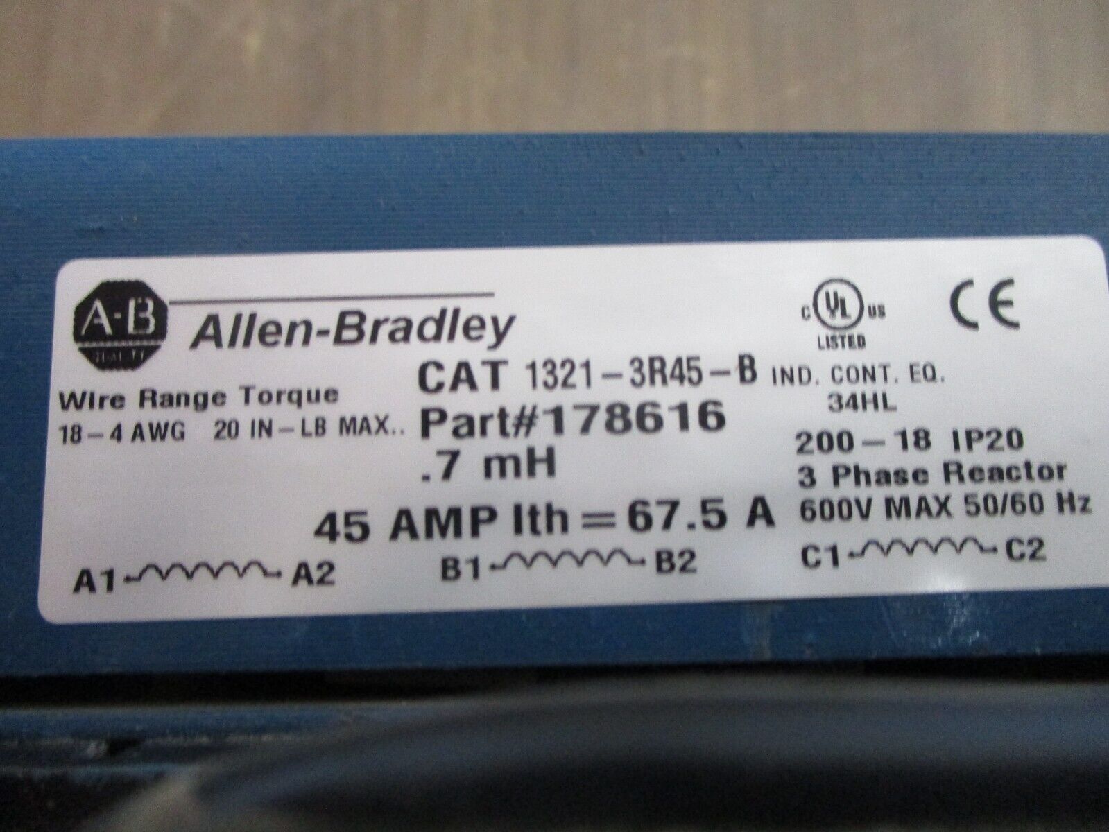 Allen-Bradley 3Ph Line Reactor 1321-3R45-B 0.7mH 45A 600V Used