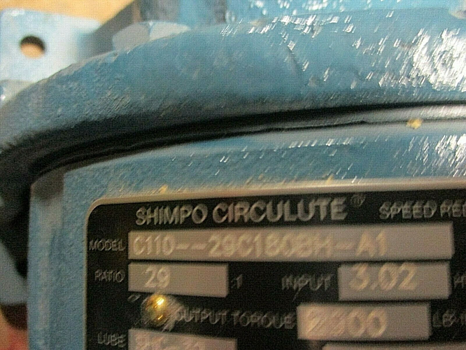 Shimpo Circulute Reducer C110--29C180BH-A1 Ratio: 29:1 3.02HP Input Used