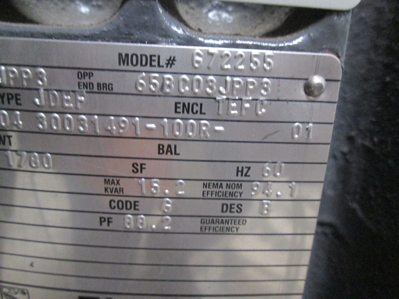 Emerson/US Motors 672255 Vertical Solid Shaft AC Motor 672255 75HP 1780RPM Used