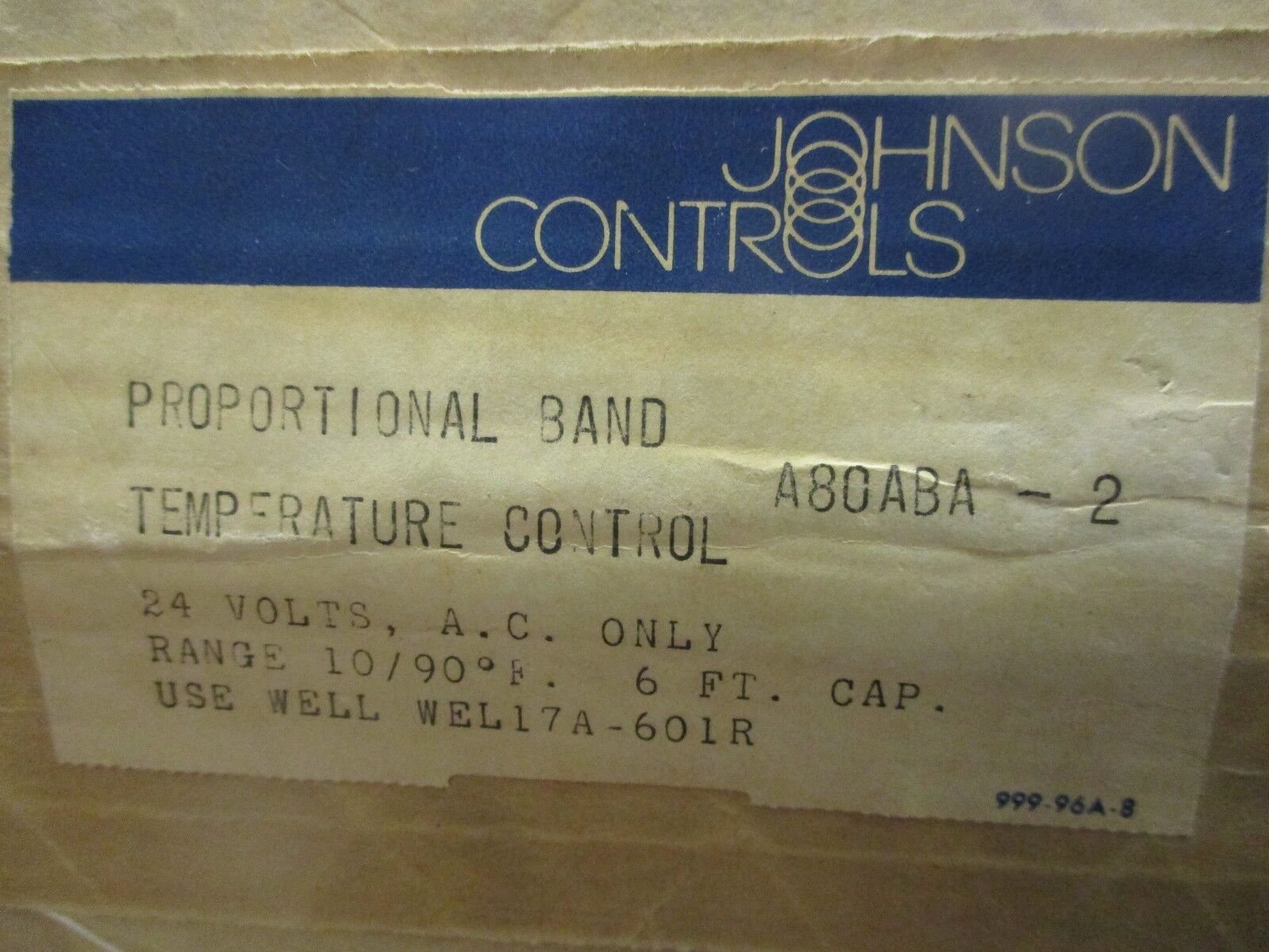 Johnson Controls Proportional Band Temperature Control A80ABA-2 New Surplus