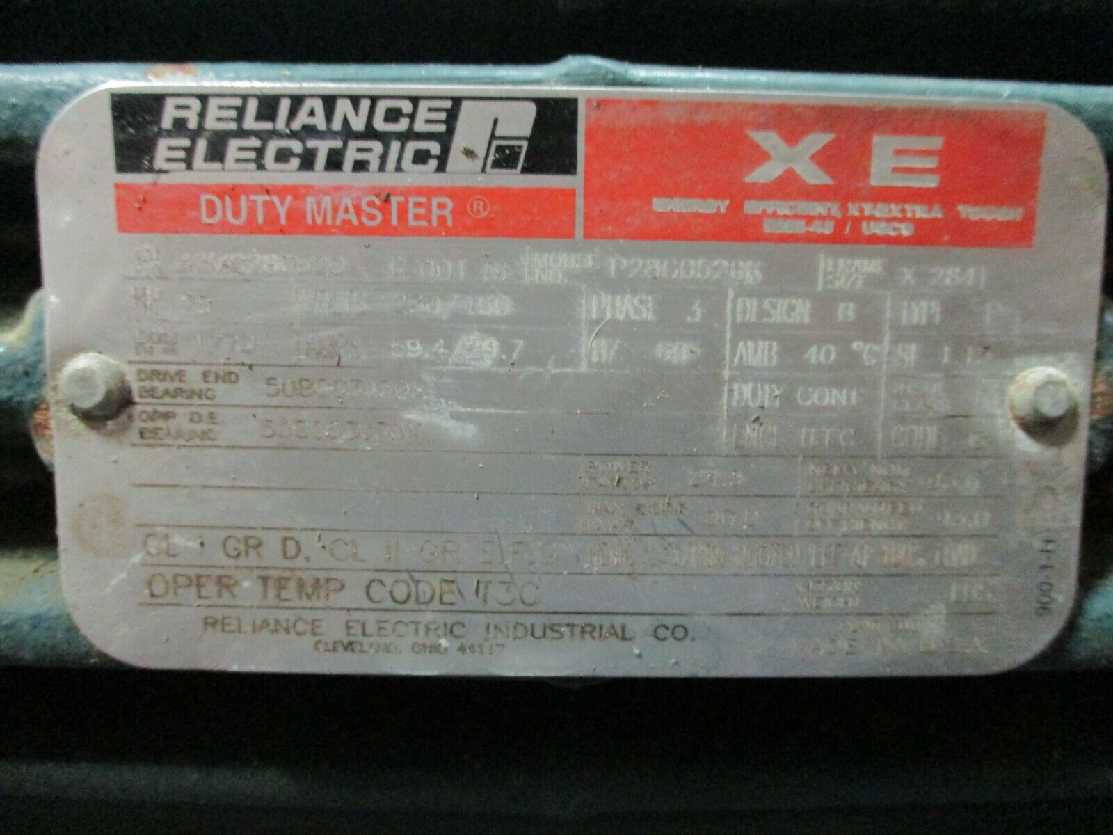 Reliance Duty Master XE Hazardous Location AC Motor P28G0520K 25HP 1800RPM Used