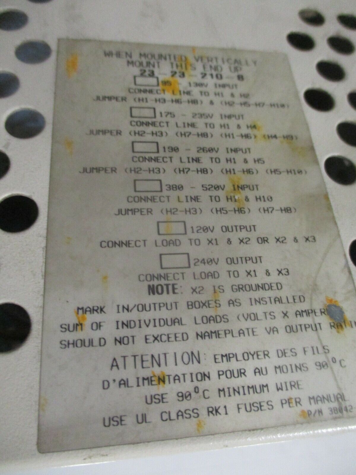 Sola Constant Voltage Sine Wave Output Transformer 23-23-210-8 1000VA Used