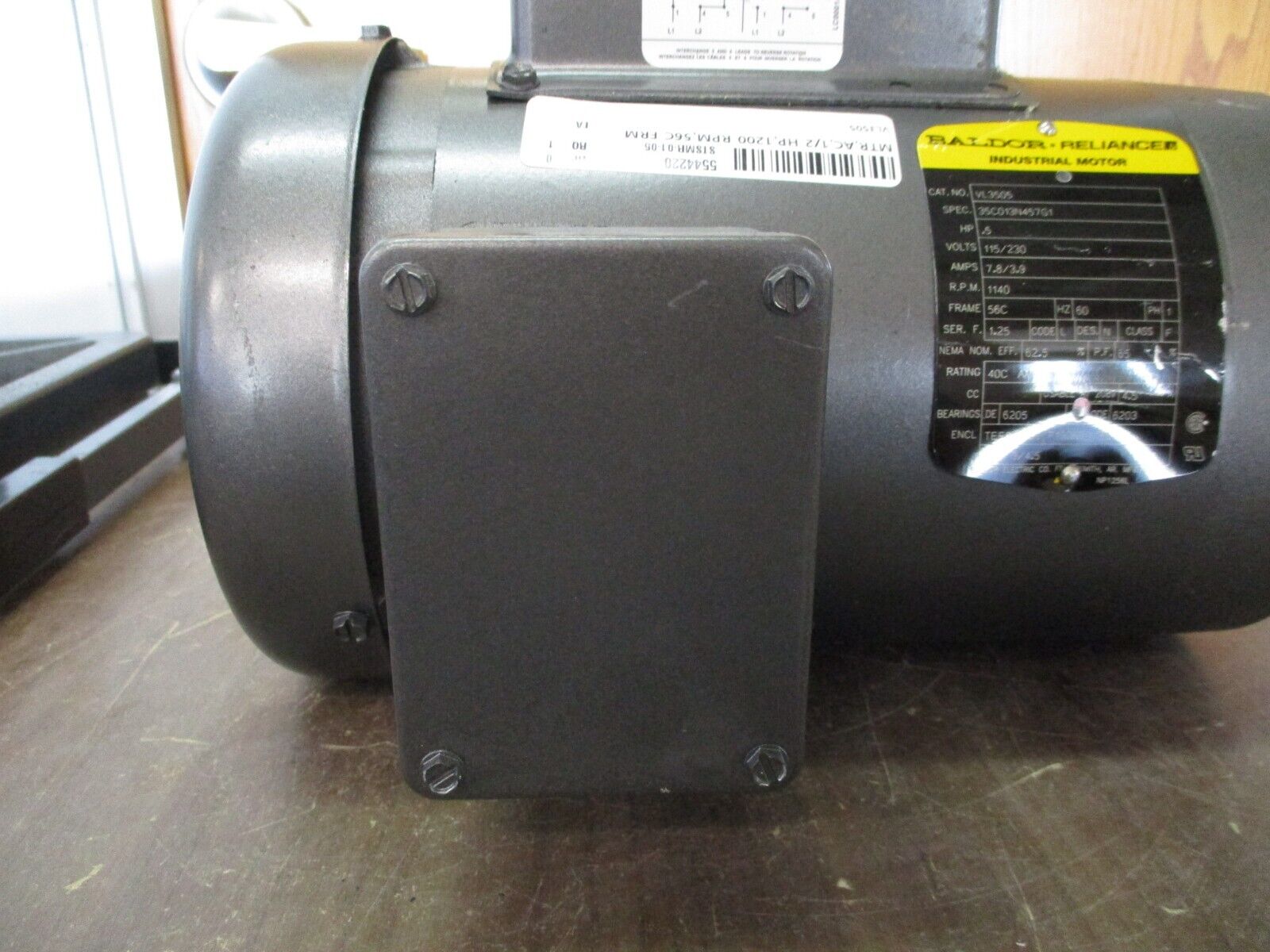 Baldor Motor VL3505 0.5HP 115/230V 7.8/3.9A 1200RPM 1Ph 60Hz Used