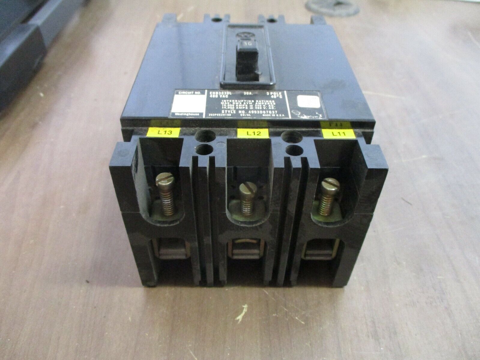 Westinghouse Circuit Breaker EHB3030L 30A 480V 3P Used