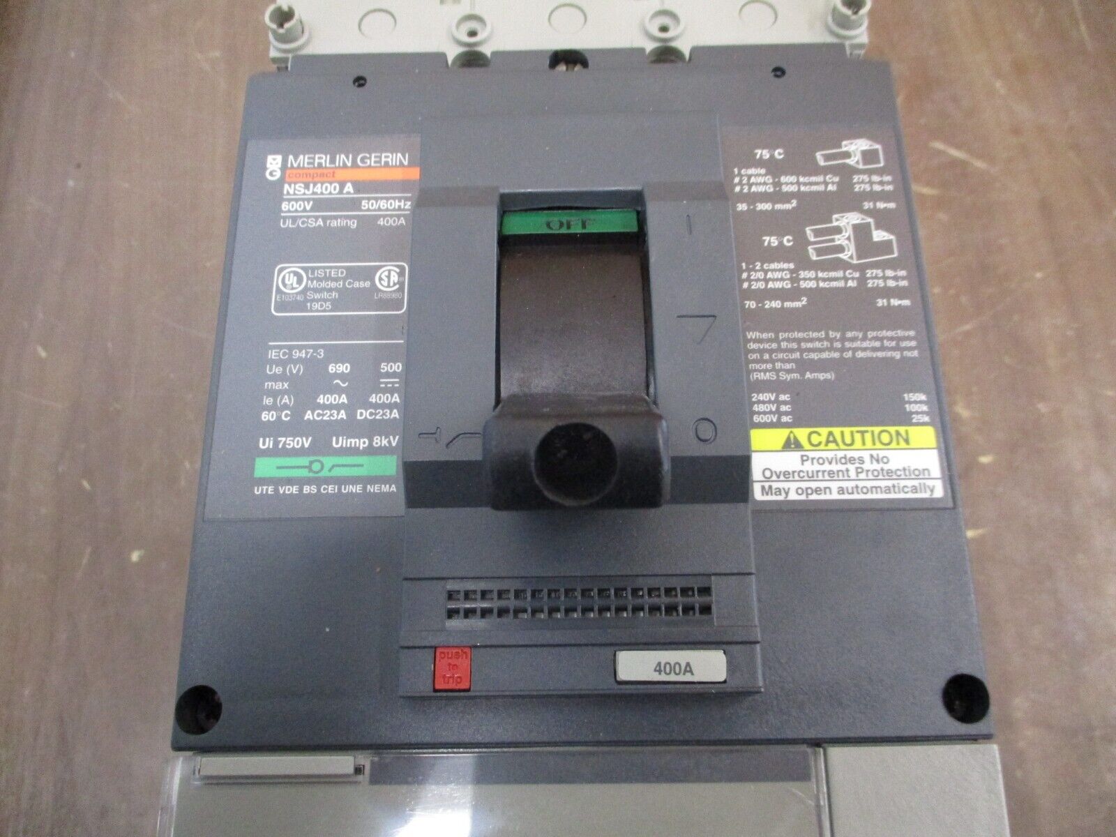 Merlin Gerin Circuit Breaker NSJ400A 400A 600V 50/60Hz Used