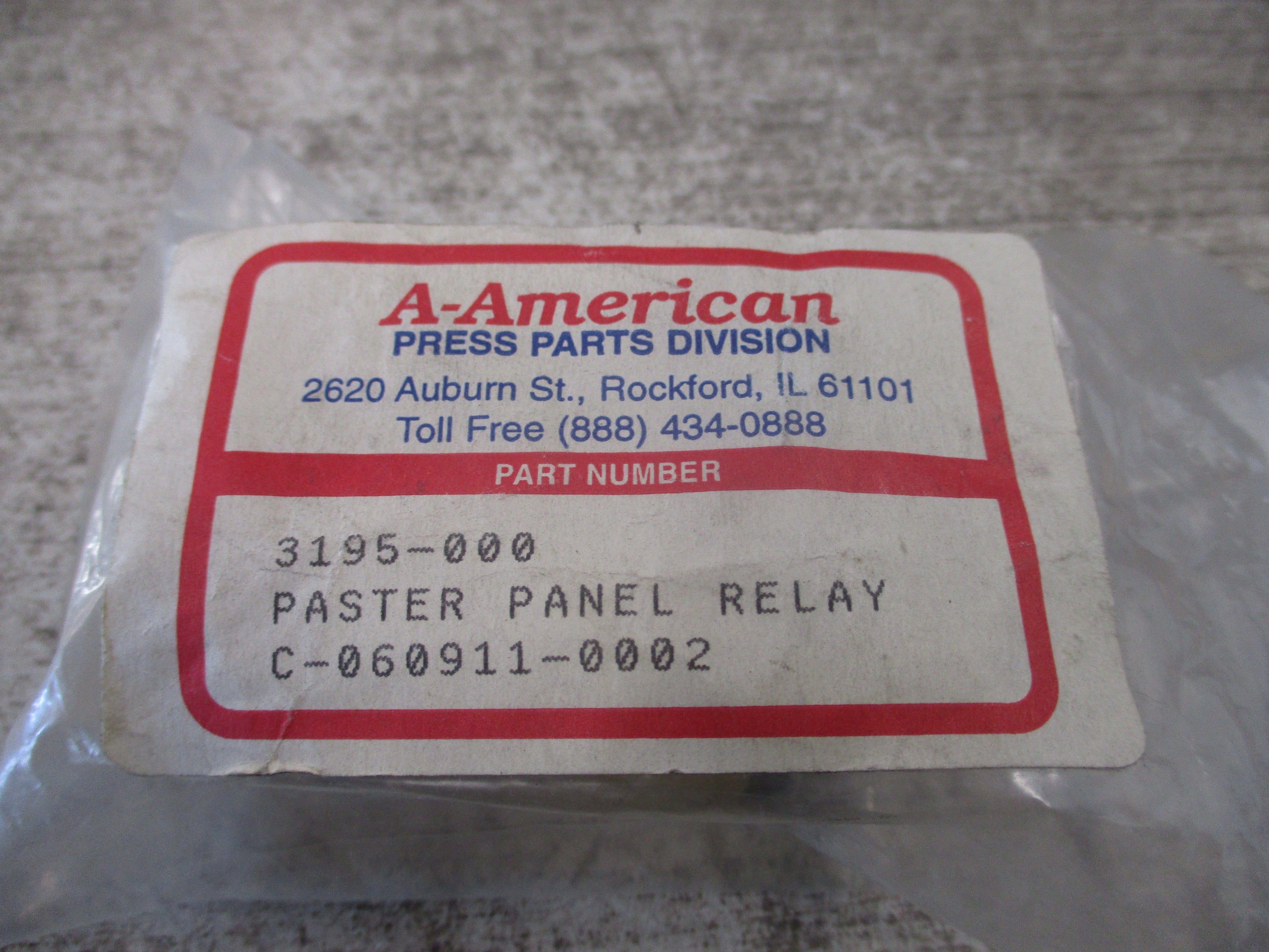 A-American Paster Panel Relay 3195-000 New Surplus