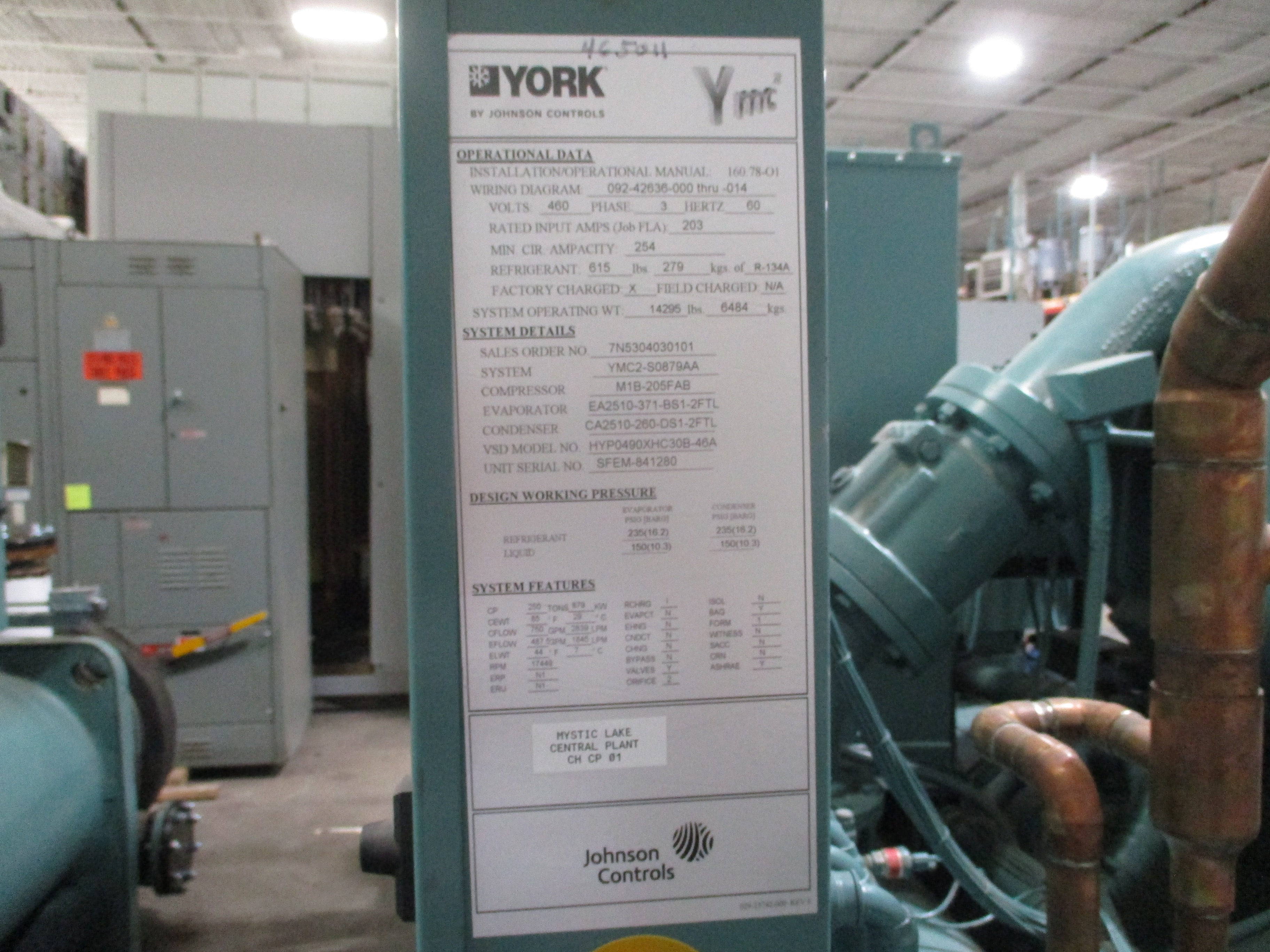 York YMC2 Water Cooled Chiller YMC2-S0879AA 250 ton 460V 3Ph R-134A 17,433 Operating Hours 24,750 Start MFD: 2017