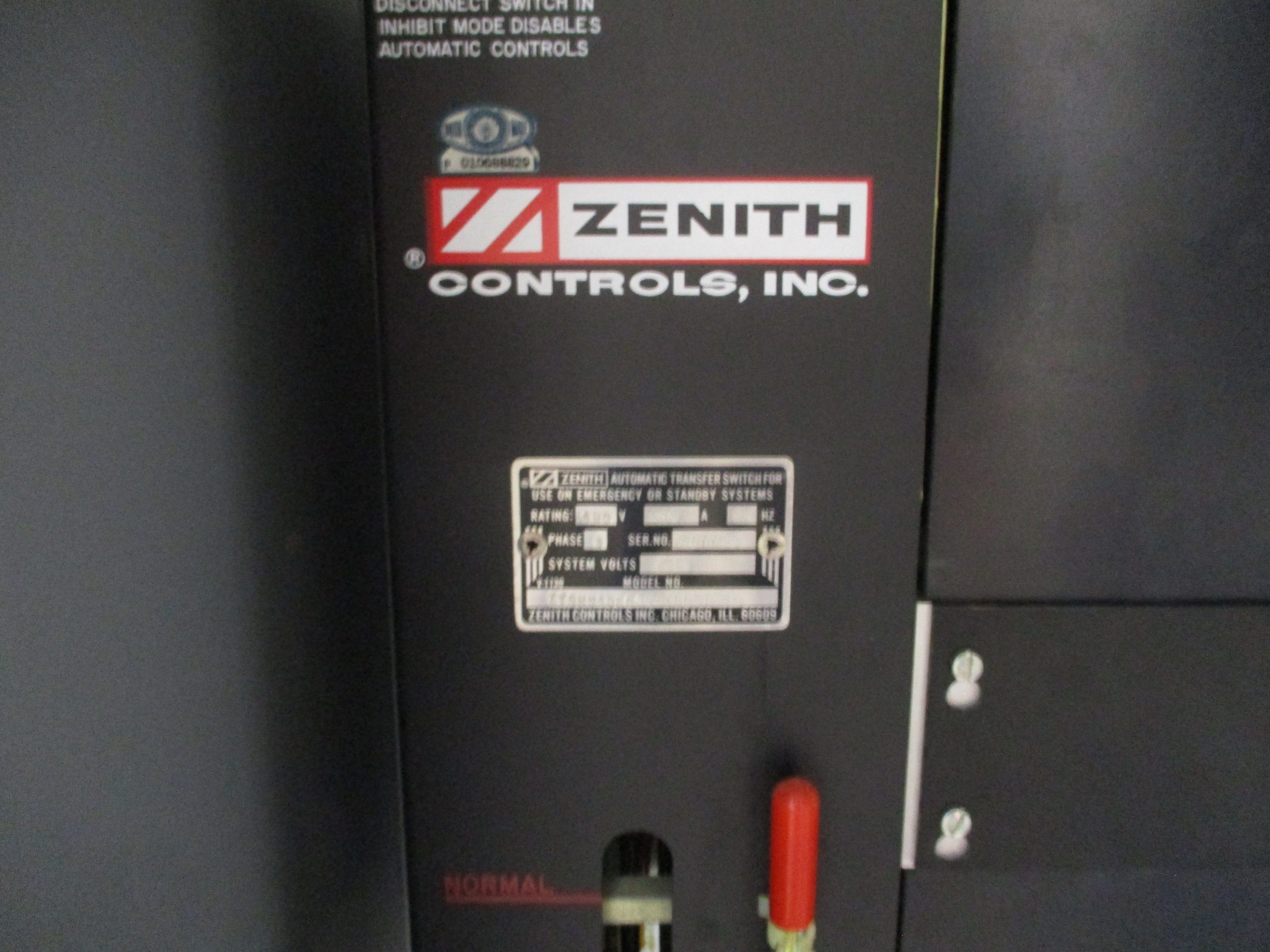 Zenith Automatic Transfer Switch ZTSHU40EC-5AALLST.6B 400A 480V 60Hz 3Ph *Broken Arc Shield* Used