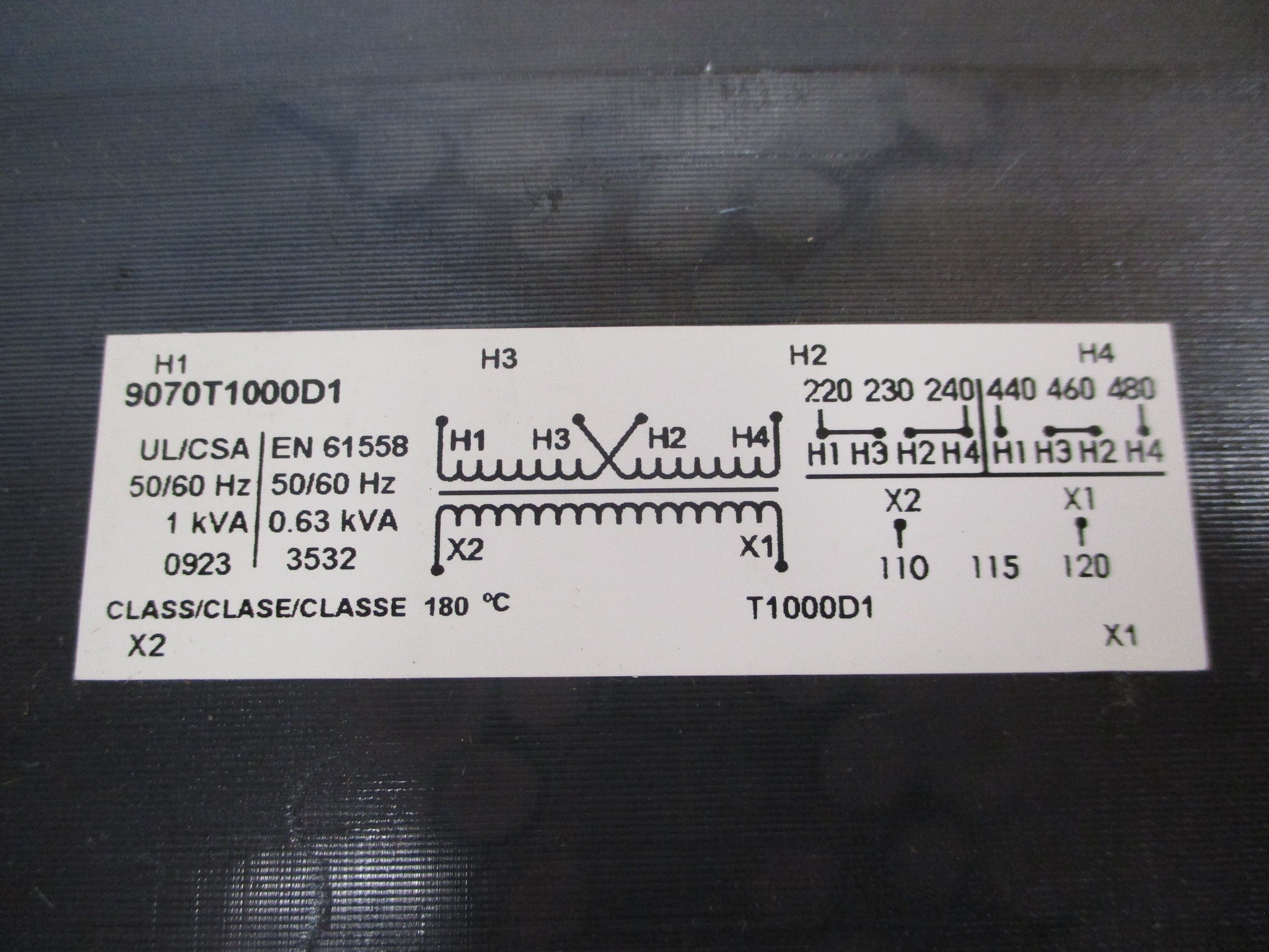 Square D Control Transformer 9070T1000D1 1kVA Pri: 240/480V Sec: 120V 50/60Hz