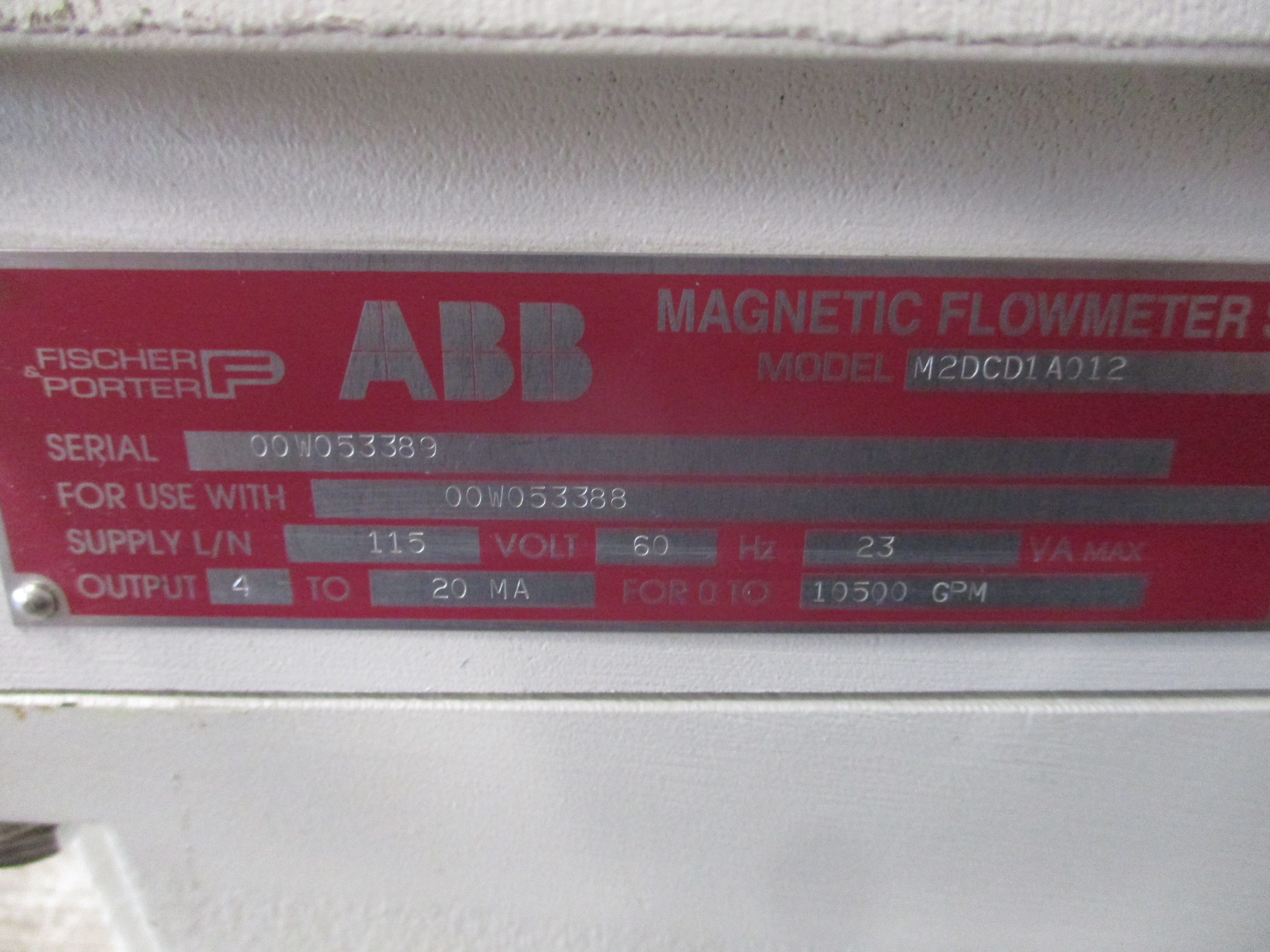 ABB Magnetic Flowmeter Signal Converter M2DCD1 A012 115V 60Hz 23VA Output: 4-20MA For 0-10500GPM Used