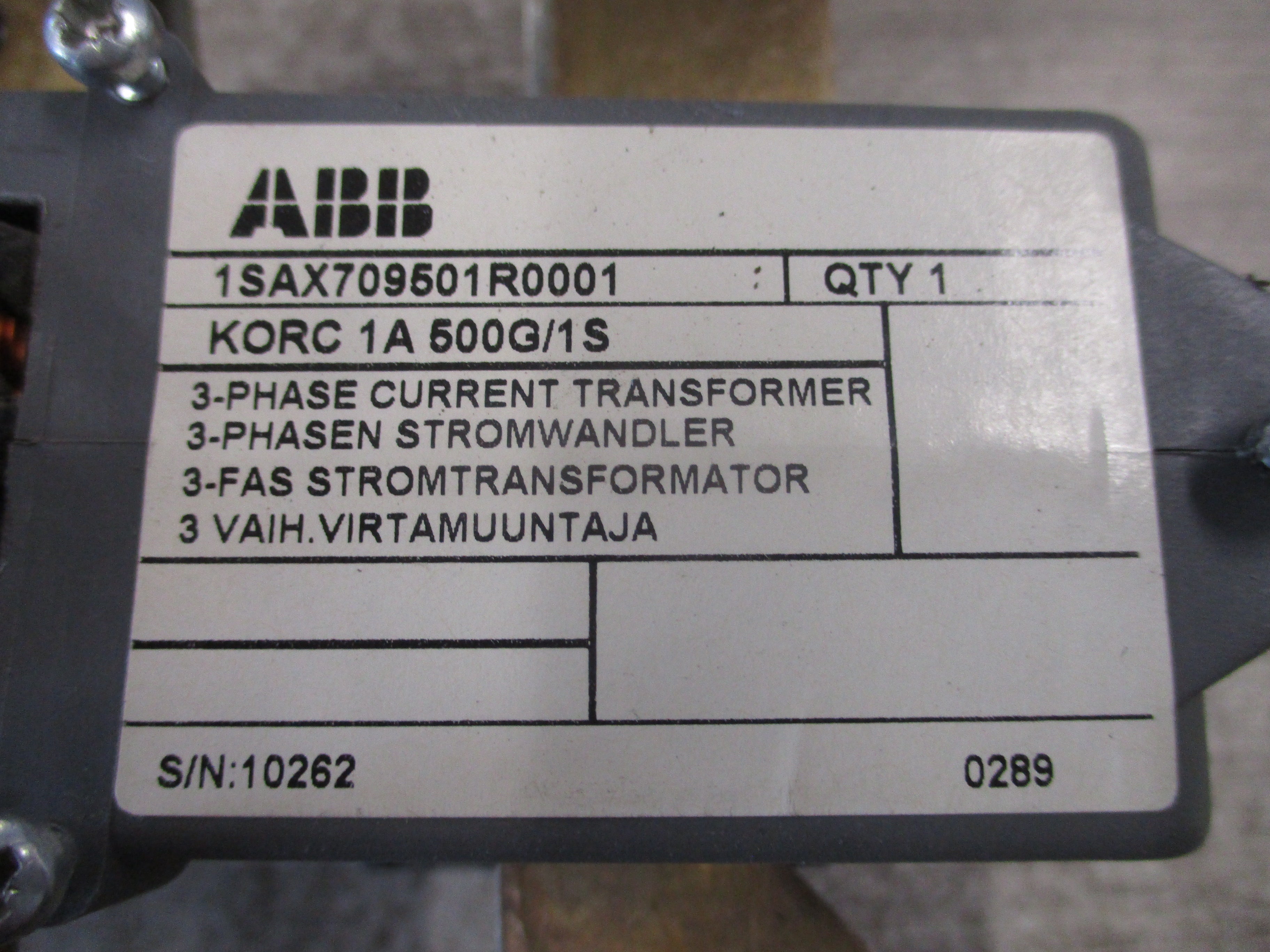 ABB Current Transformer 1SAX709501R0001 3Ph Used