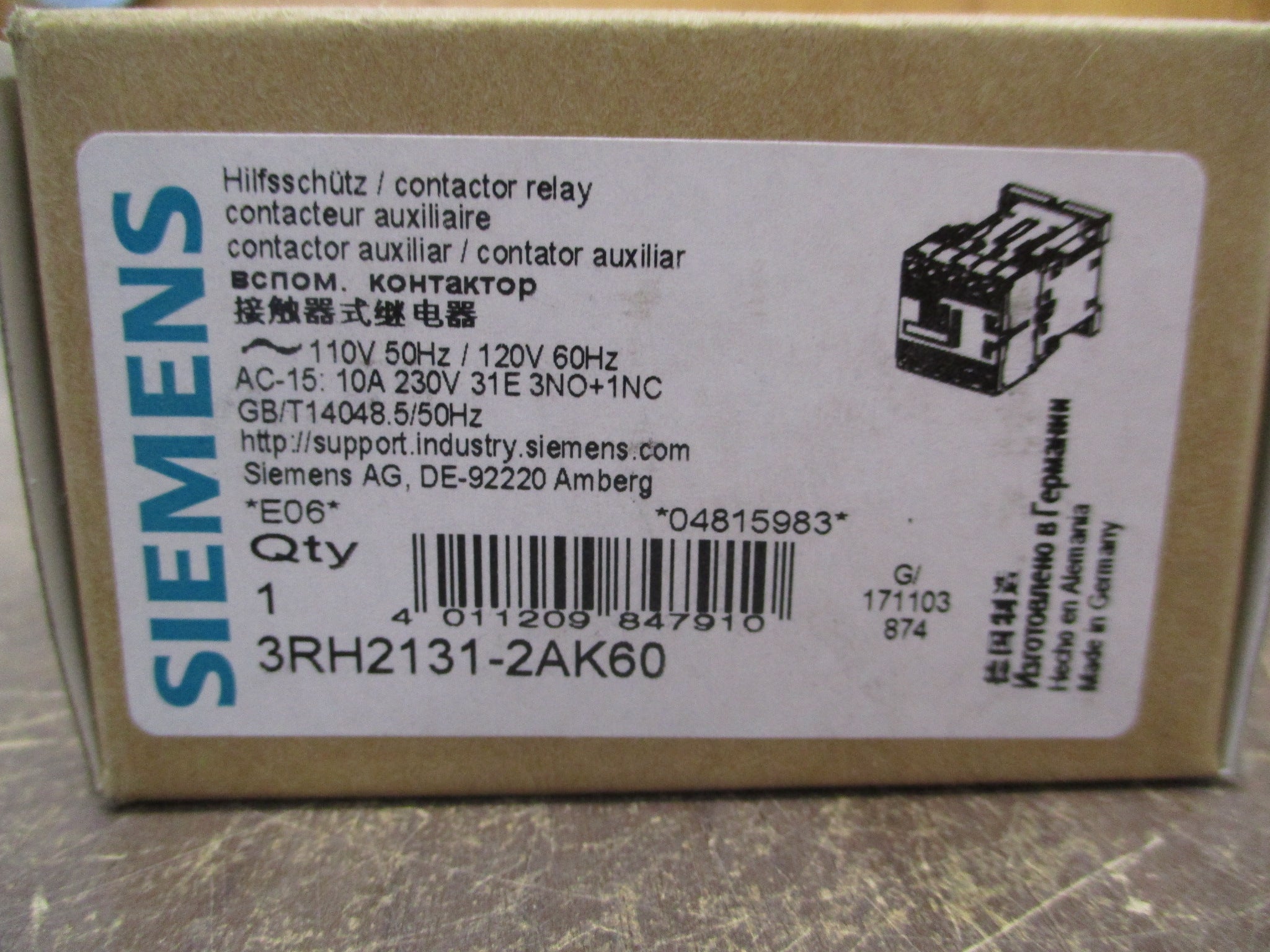 Siemens Contactor 3RH2131-2AK60 120V Coil 10A New Surplus