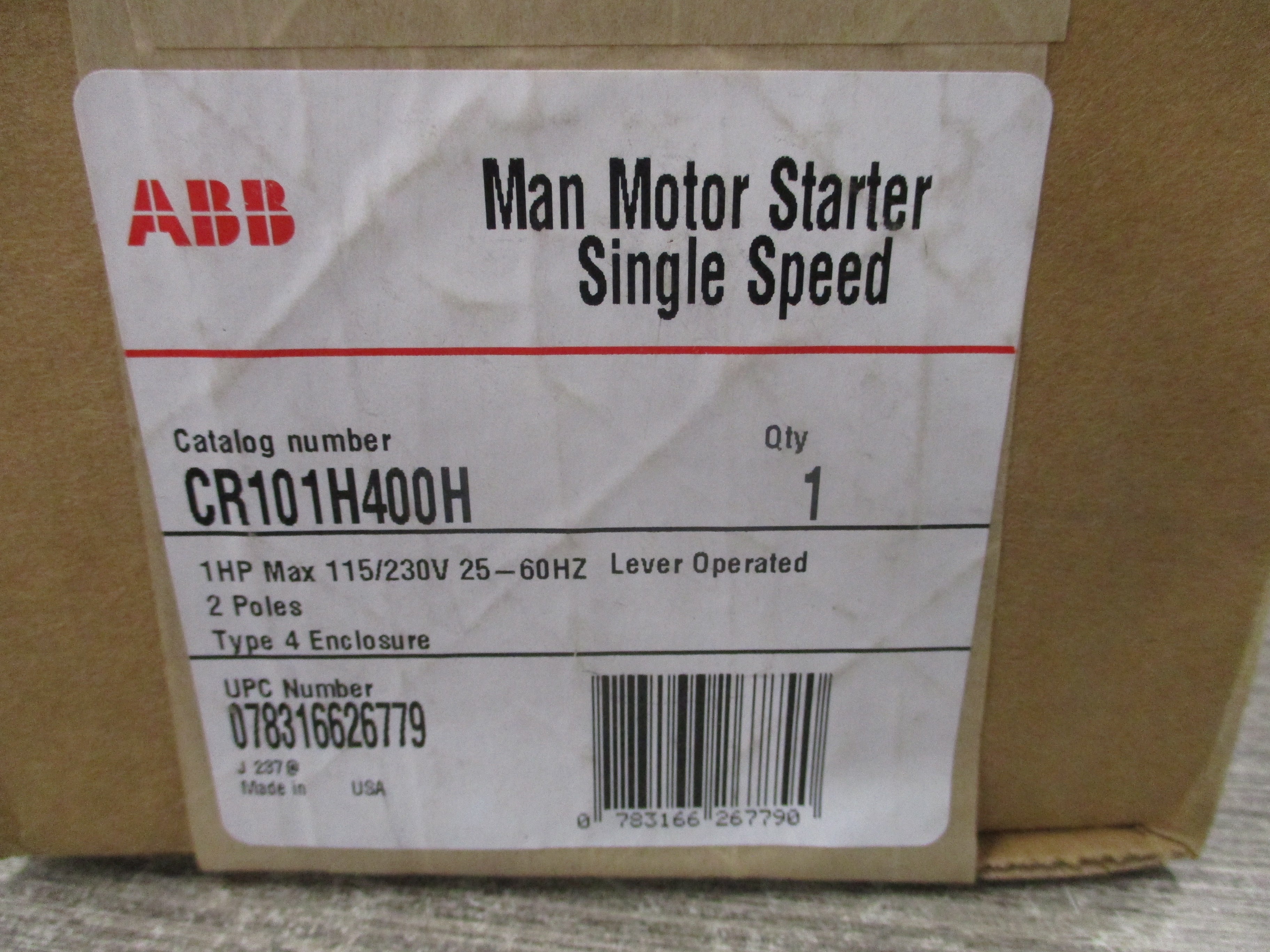 ABB Manual Starter CR101H400H 115/230V 25-60Hz 1Ph 2P Type 4 Enclosure New-Surplus