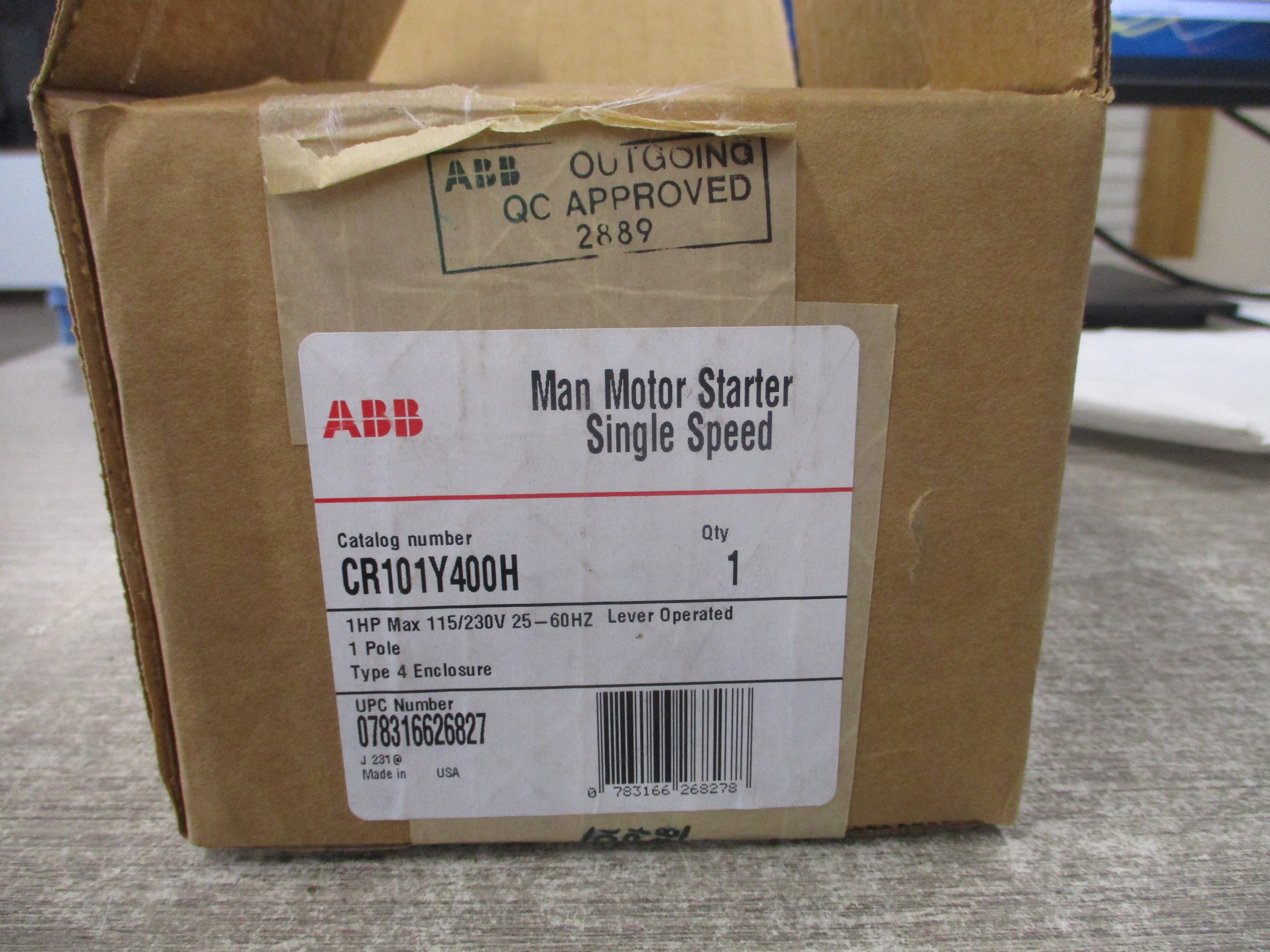 ABB Manual Starter CR101Y400H 115/230V 25-60Hz 1Ph 1P Type 4 Enclosure New Surplus