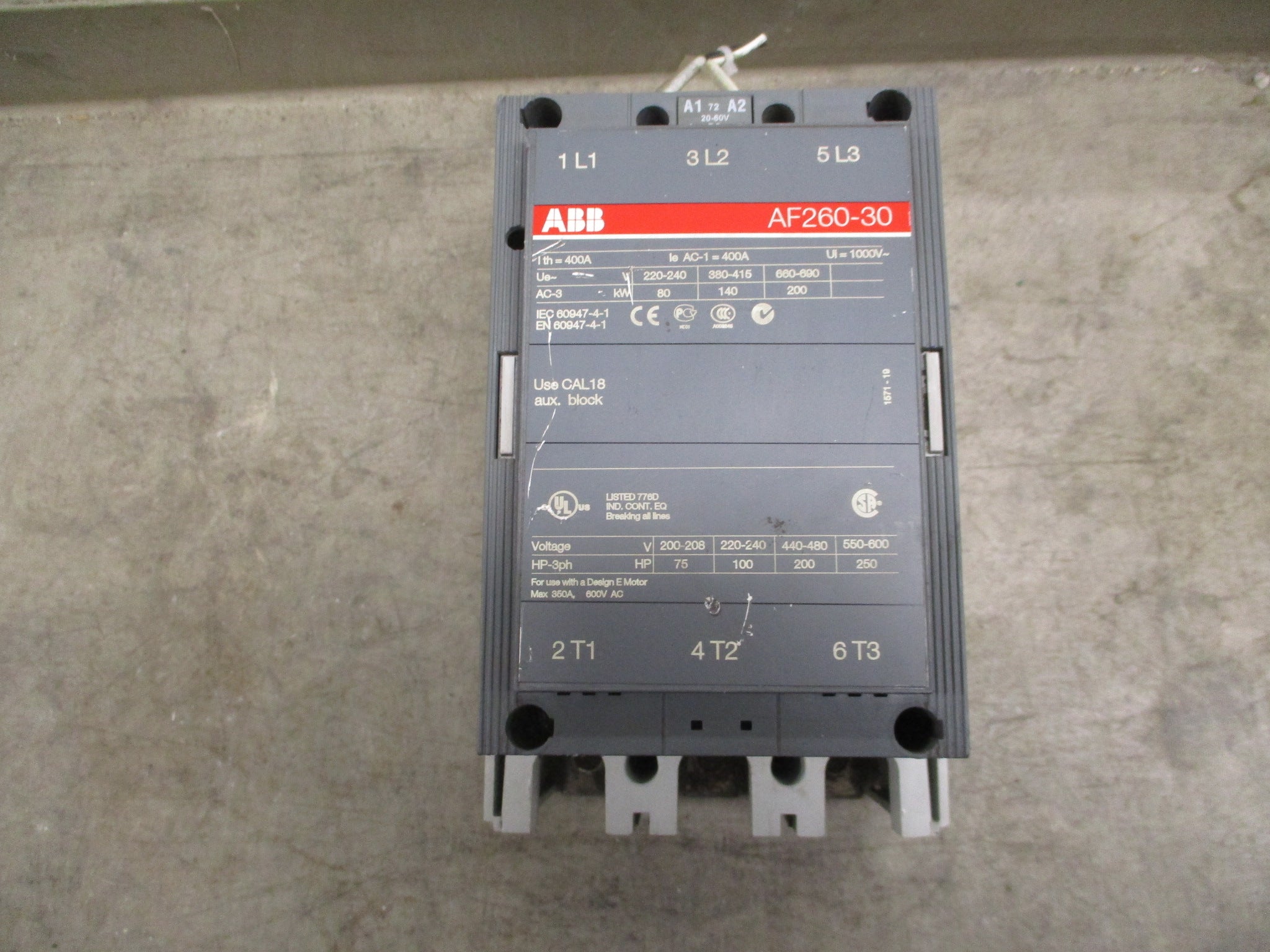 ABB Contactor AF260-30 20-60VDC Coil 350A 600V *Chipped* Used