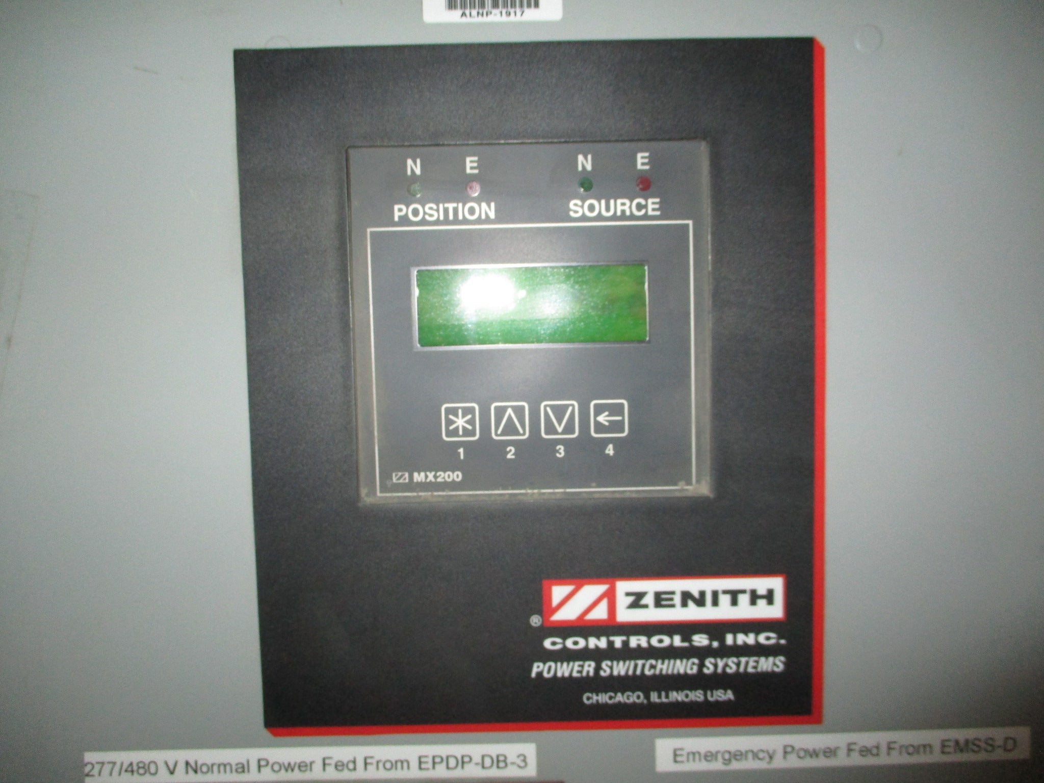 Zenith Automatic Transfer Switch ZTSL40EC-7 400A 277/480V 3Ph 60Hz Used