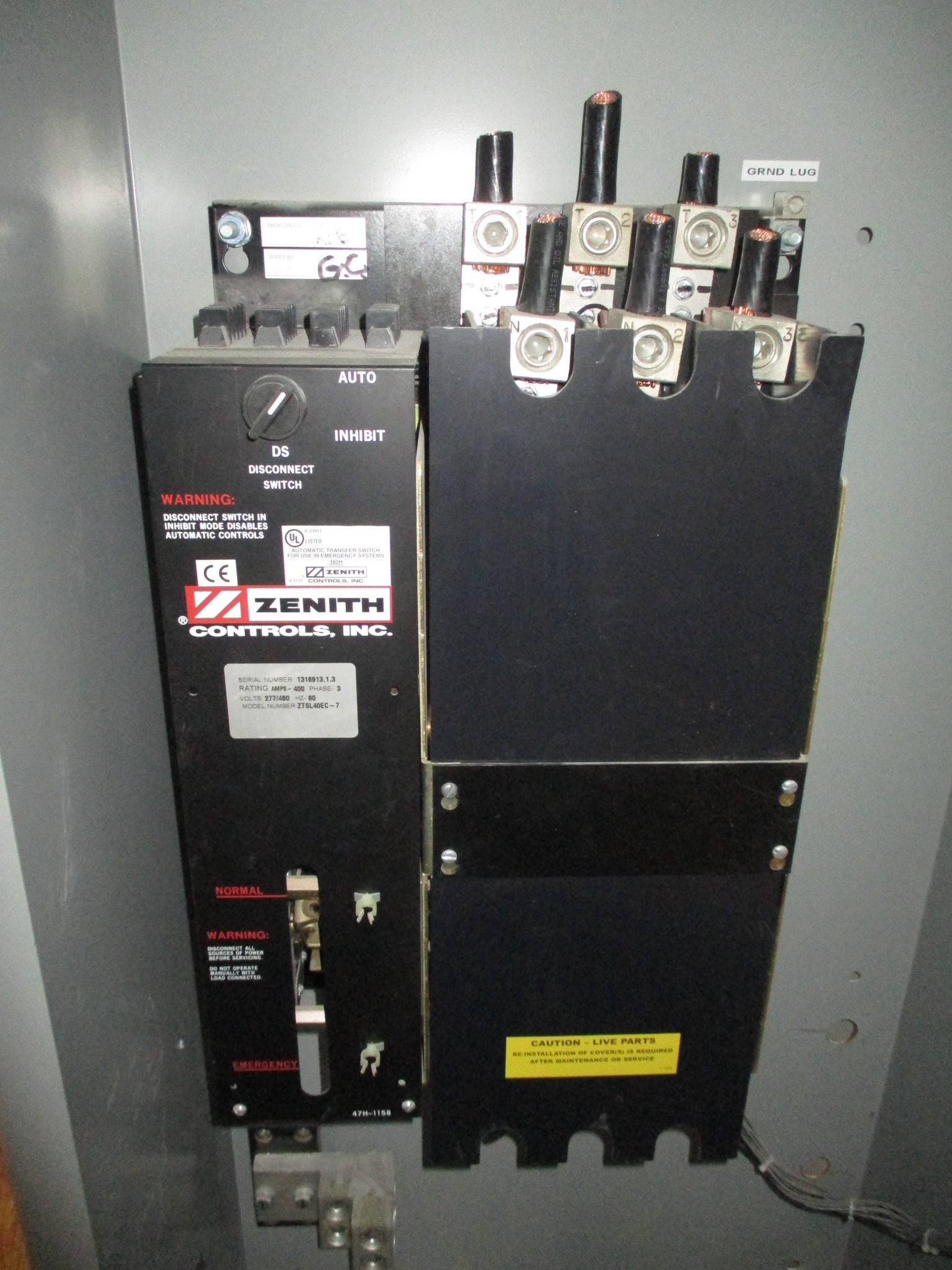 Zenith Automatic Transfer Switch ZTSL40EC-7 400A 277/480V 3Ph 60Hz Used