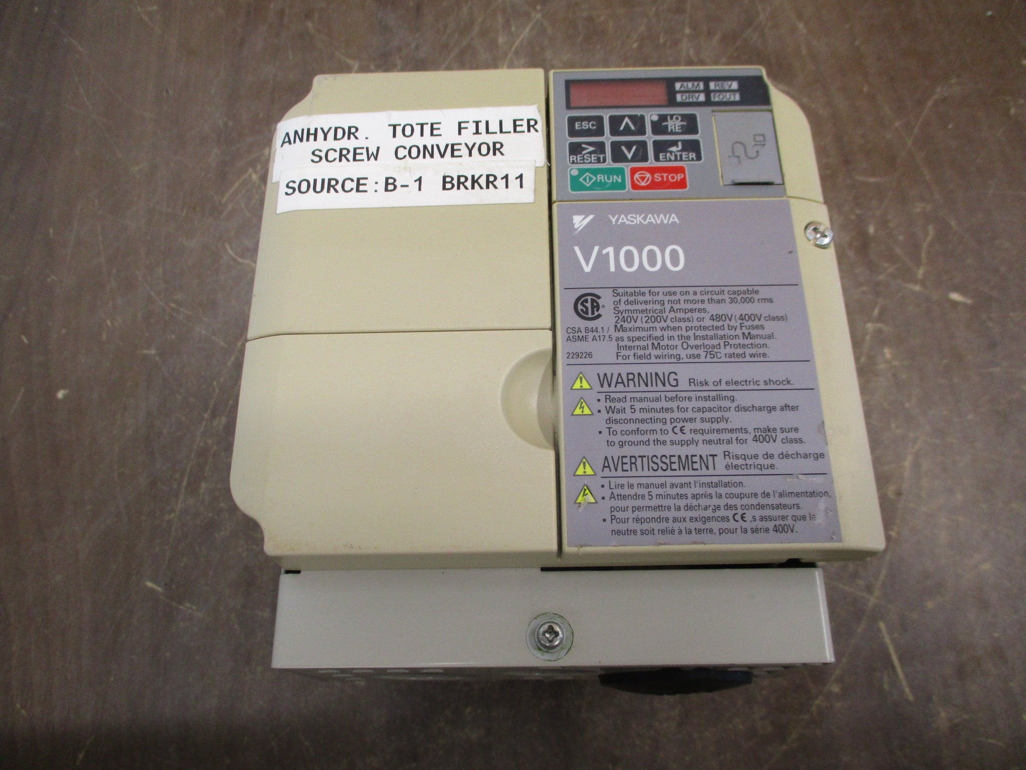 Yaskawa V1000 AC Drive CIMR-VU4A0011FAA 7.5HP 3Ph Used.