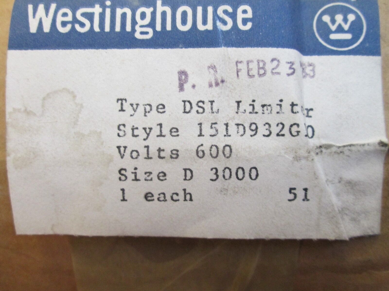 Westinghouse Fuse 151D932G10 New Surplus