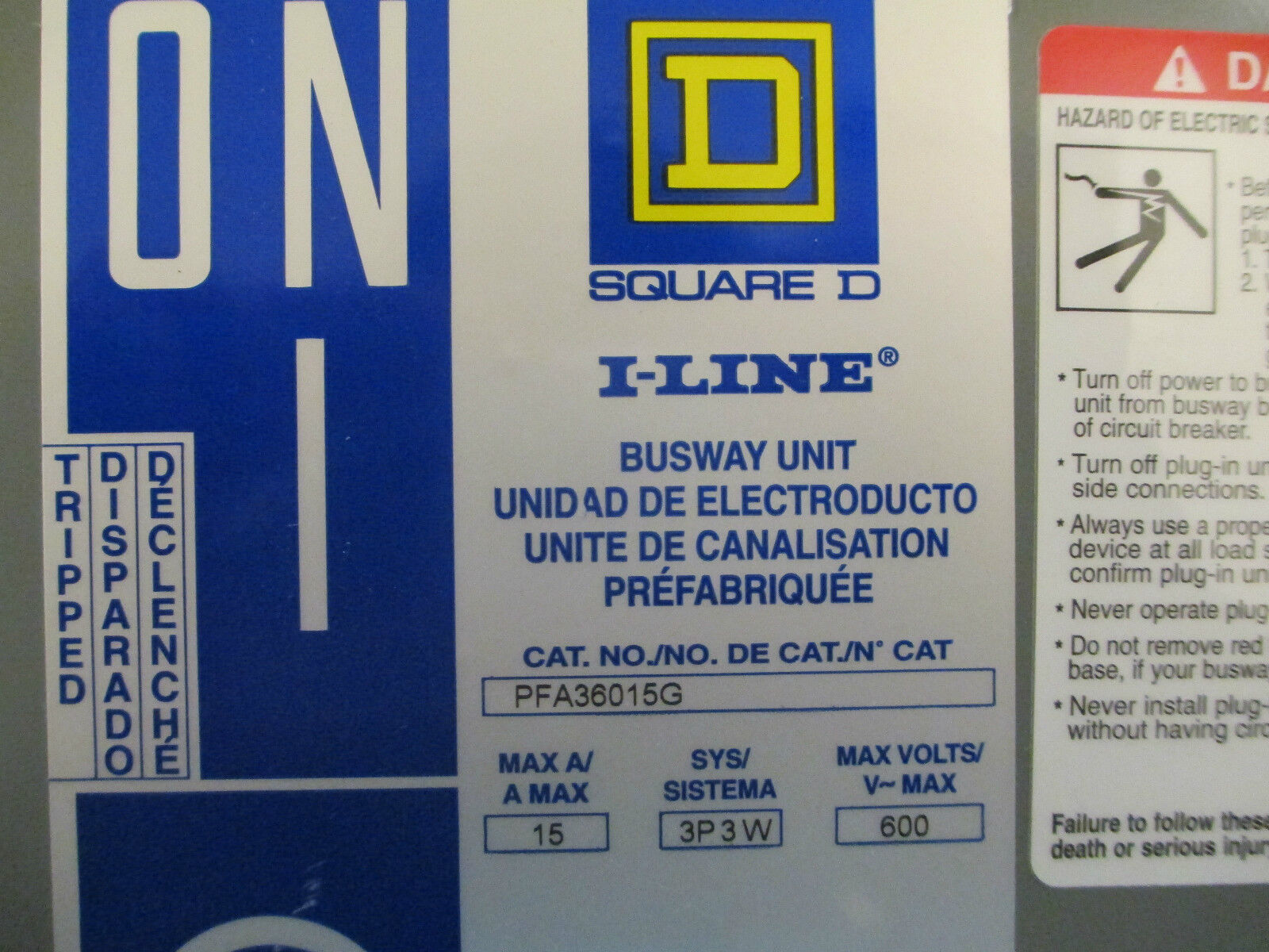 Square D PFA36015G I-Line Bus Plug 15A 600V 3P 3W W/ Ground New Surplus