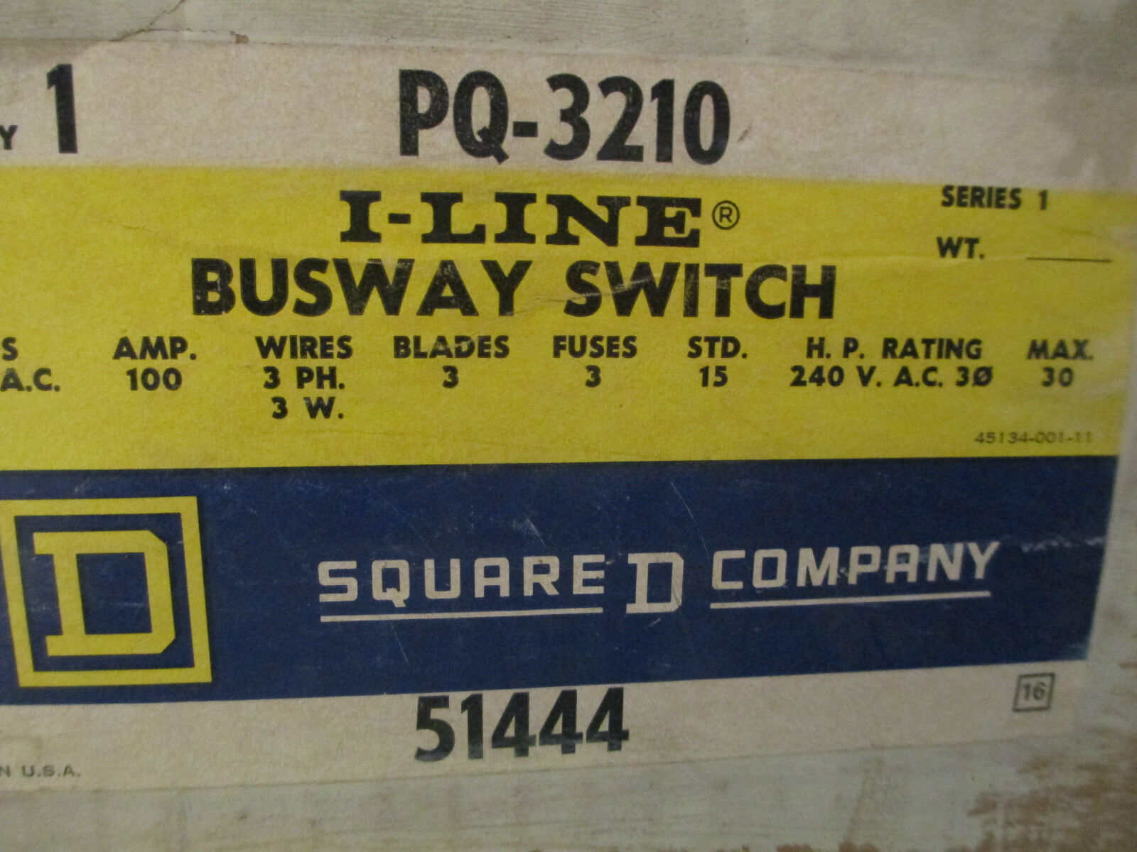 Square D I-Line Bus Plug PQ-3210 100A 3P 240V New Surplus