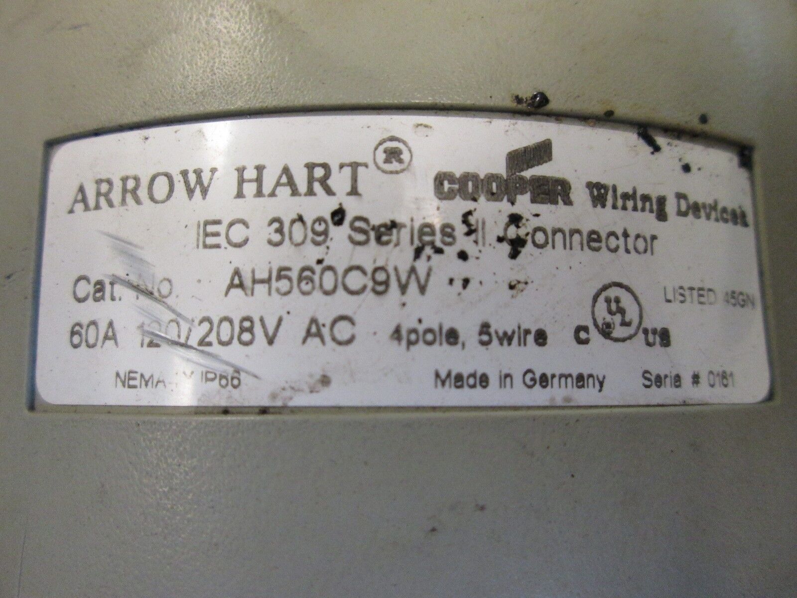 Arrow Hart Receptacle AH560C9W 60A 120/208VAC 4P 5W NEMA 4X