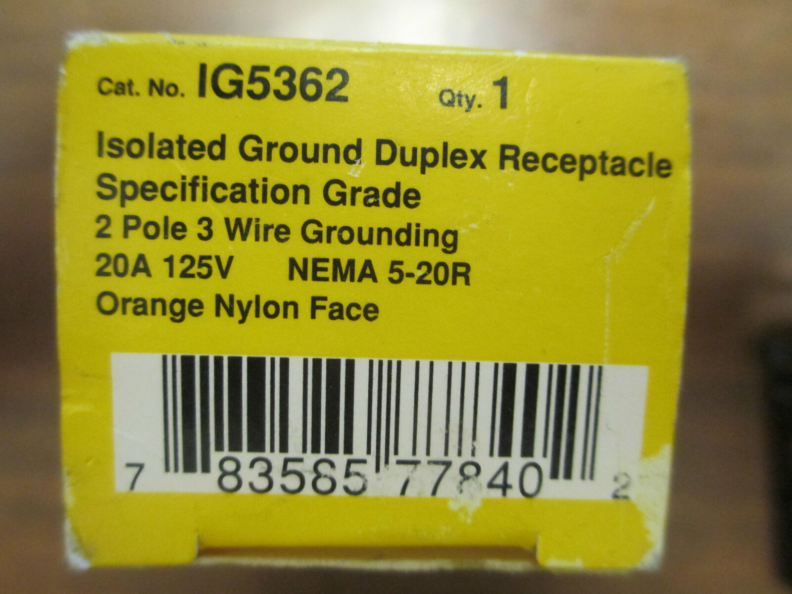 Hubbell Isolated Grounded Duplex Receptacle IG5362 20A 125V 3W New Surplus