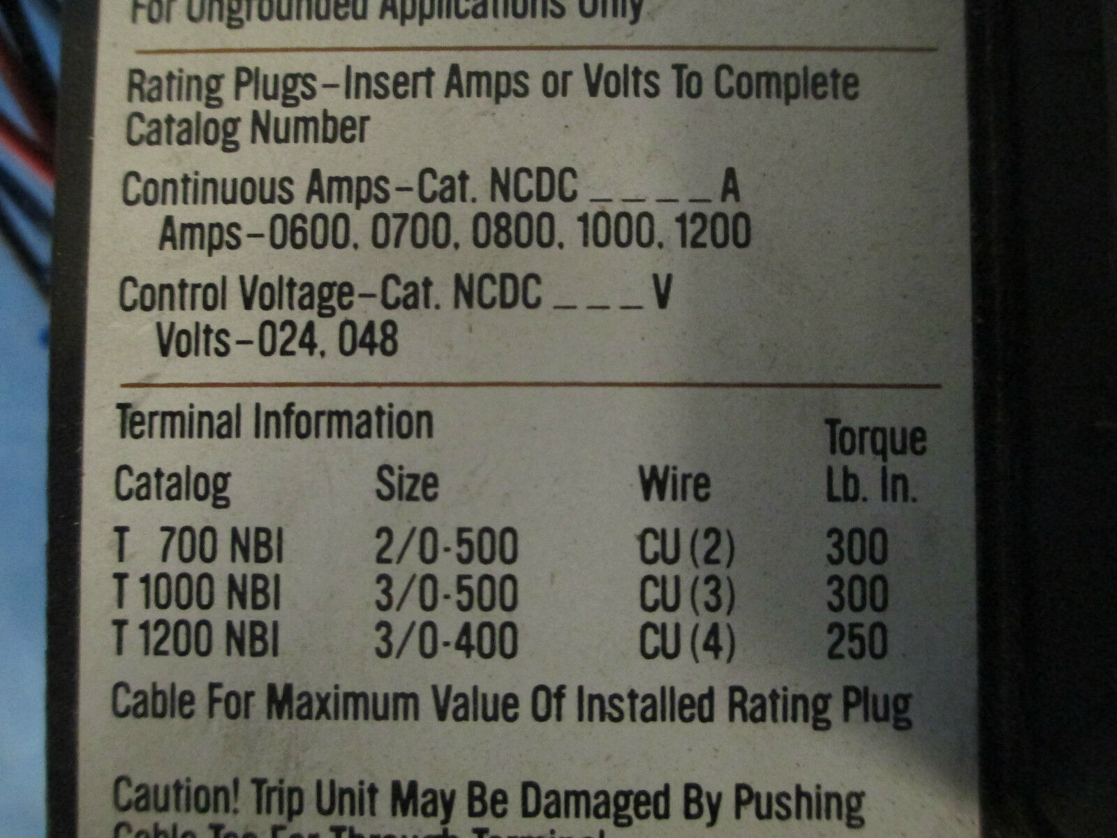 Westinghouse DC Circuit Breaker NCDC312F1 NCDC Frame 1200A 500VDC New Surplus