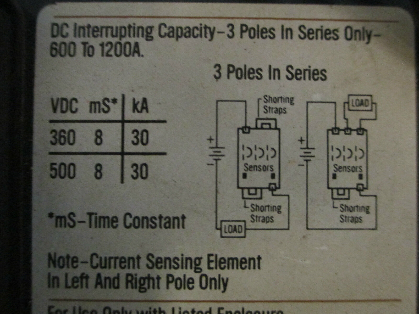 Westinghouse DC Circuit Breaker NCDC312F1 NCDC Frame 1200A 500VDC New Surplus