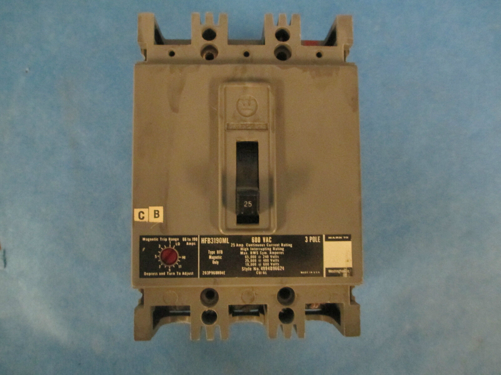 Westinghouse Circuit Breaker HFB3190ML, 25A 600VAC 3P